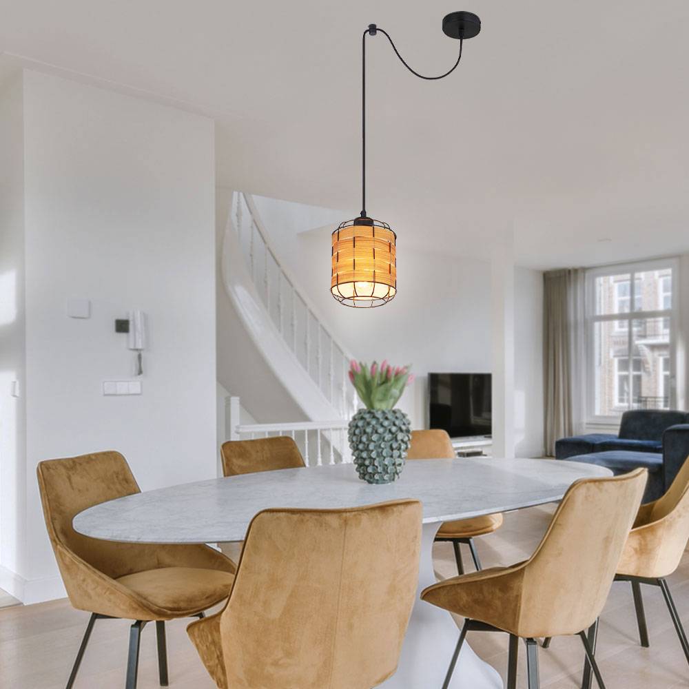 Pendelleuchte Esstischlampe Hängelampe Holzoptik Wohnzimmer, Gitter Optik, 1x E27, DxH 15 x 200 cm, 3er Set