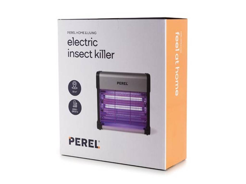 Perel Insektenvernichter, elektrisch, UV-LED, Hochspannungsgitter 2800 V, abnehmbare Auffangschale, 30 m², Metall