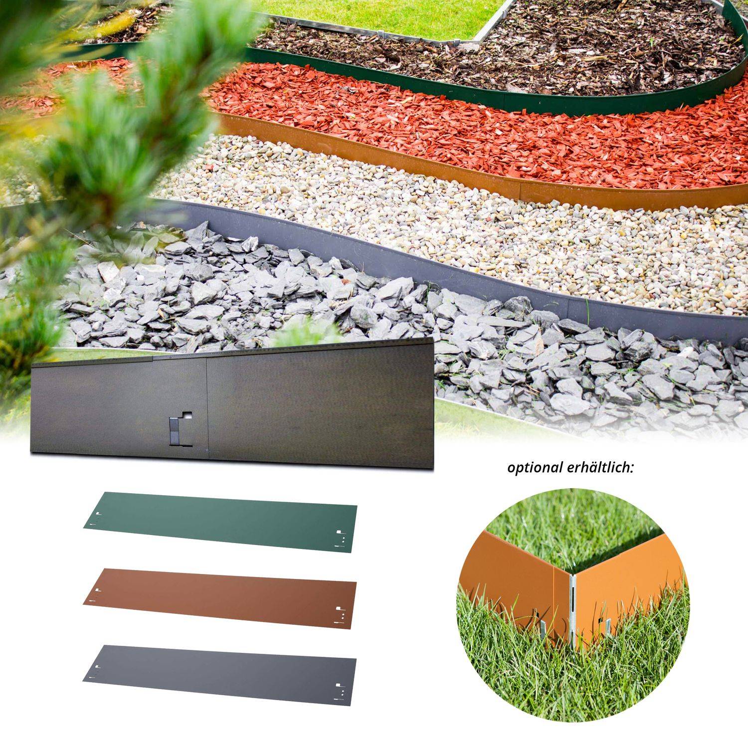 Rasenkanten Metall 13.5cm x 120cm Grün | Beeteinfassung | Beetumrandung