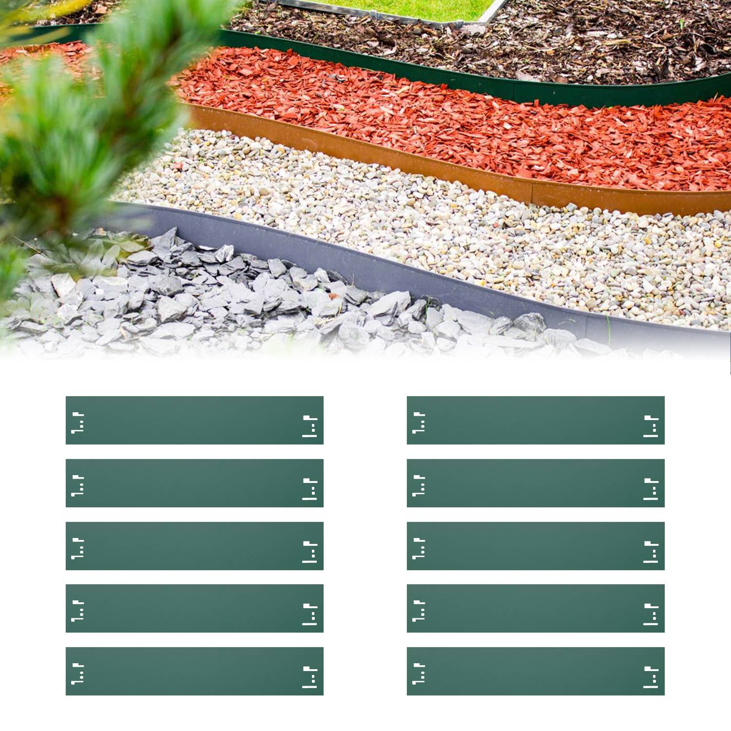 20er Set Rasenkanten Metall 13.5 cm hoch, 24 m lang | Beeteinfassung, Farbe:ohne Farbe