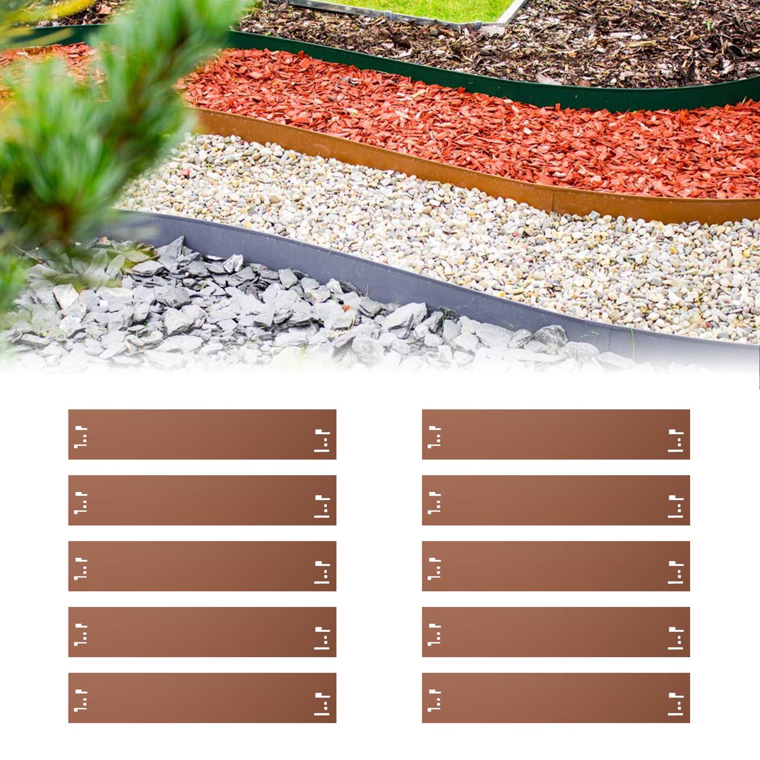 20er Set Rasenkanten Metall 13.5 cm hoch, 24 m lang | Beeteinfassung, Farbe:ohne Farbe