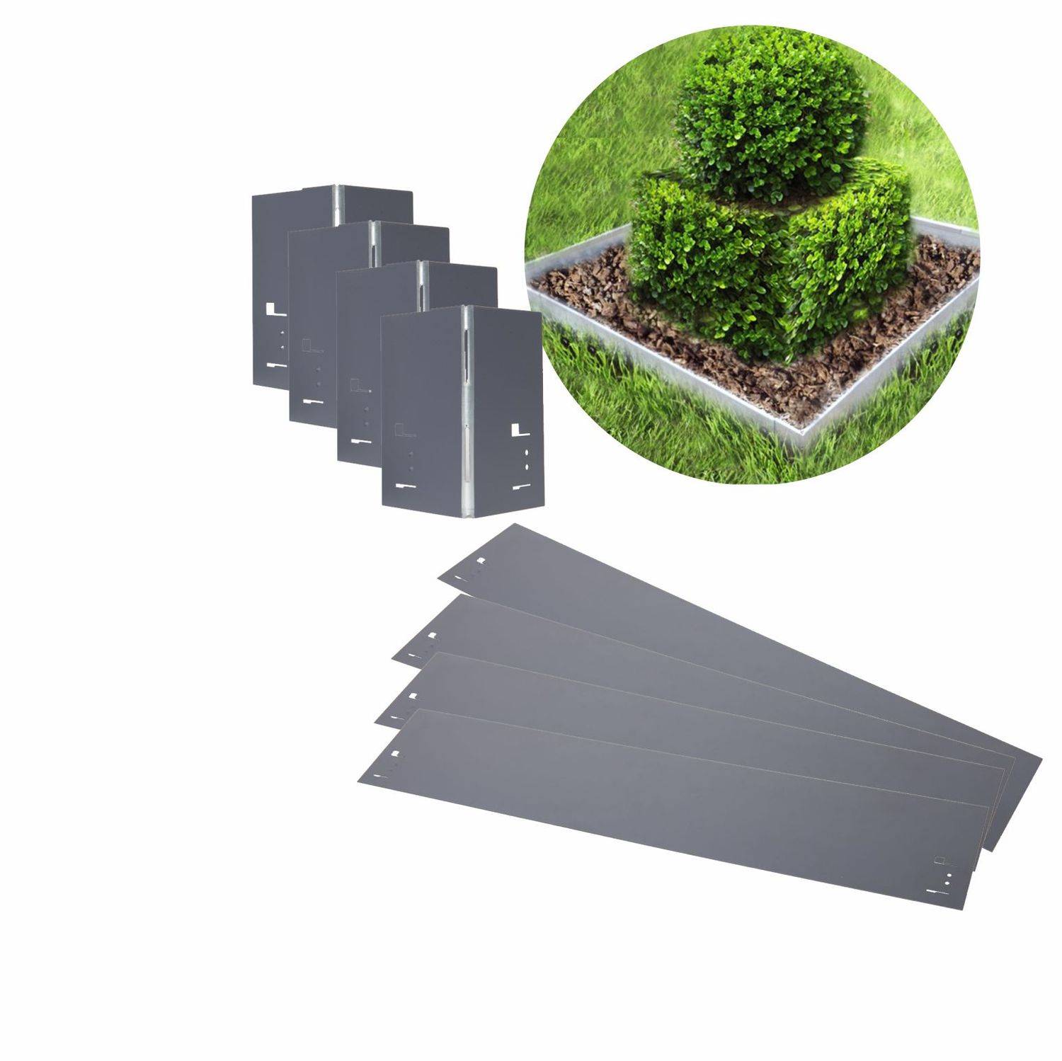 Blumenpyramide [4 Stk: 120 x 13,5cm] | Pflanzringe | Beeteinfassung, Farbe:ohne Farbe