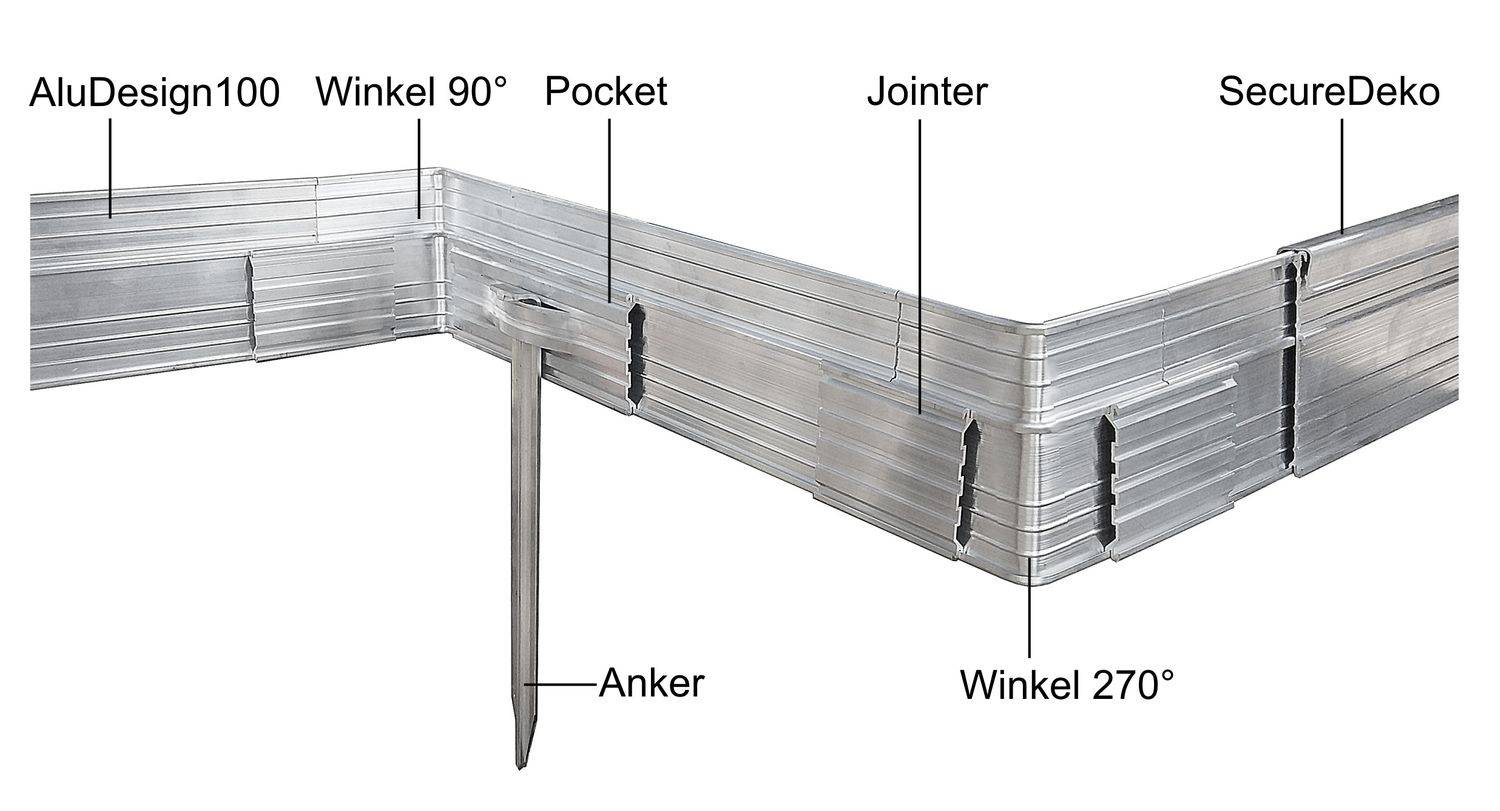 5er Set Ultra Starke Alu Rasenkanten 10cm x 2m (10m lang), Farbe:ohne Farbe