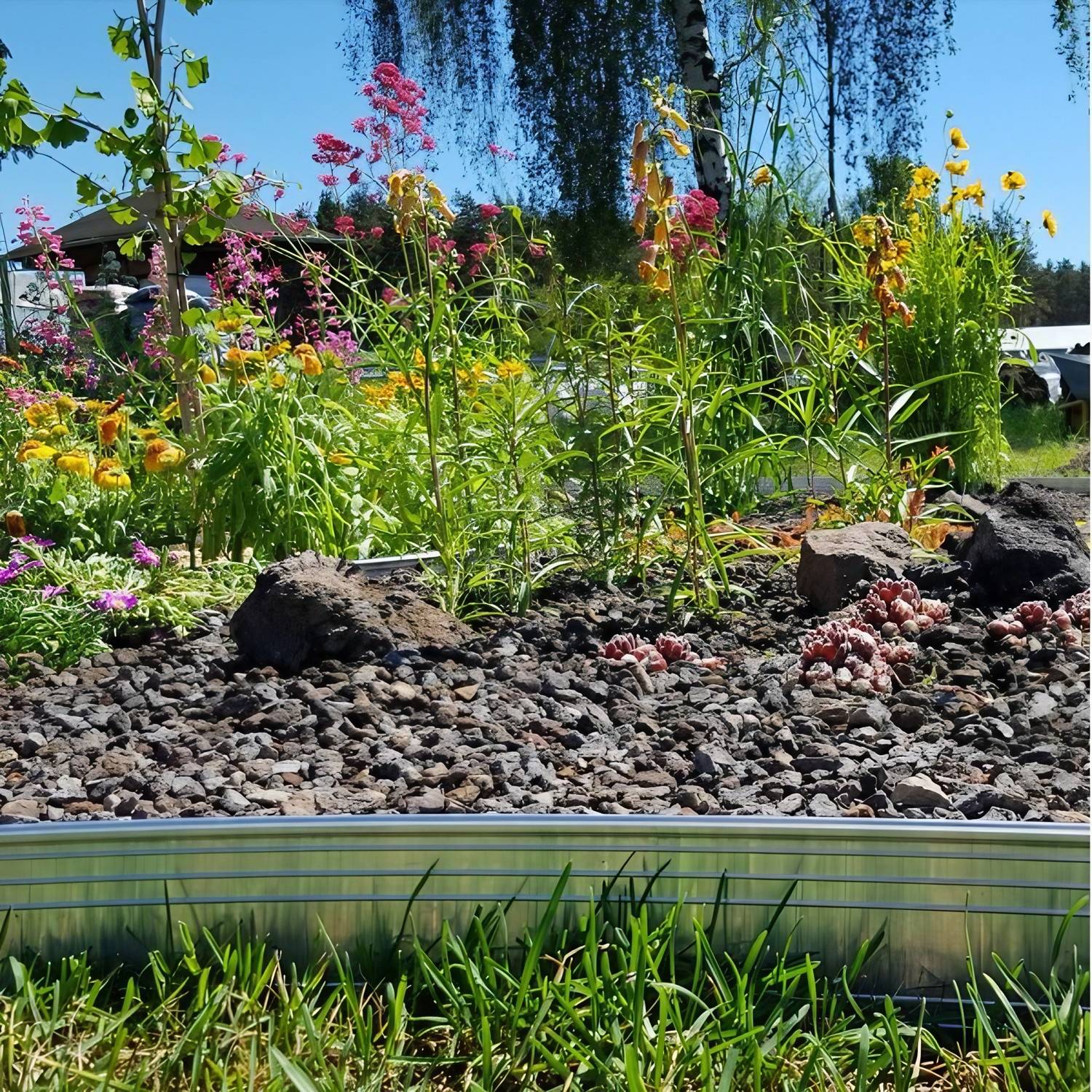 10er Set Ultra Starke Alu Rasenkanten 14cm x 1m (10m lang), Farbe:ohne Farbe