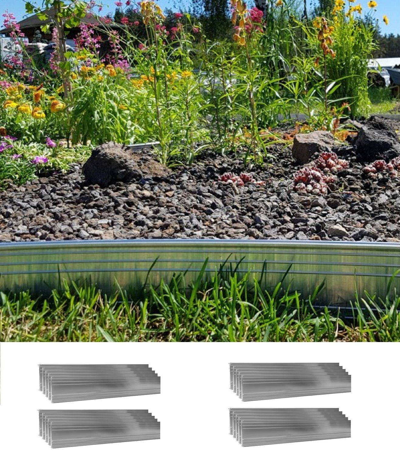 20er Set Ultra Starke Alu Rasenkanten 14cm x 1m (20m lang), Farbe:ohne Farbe