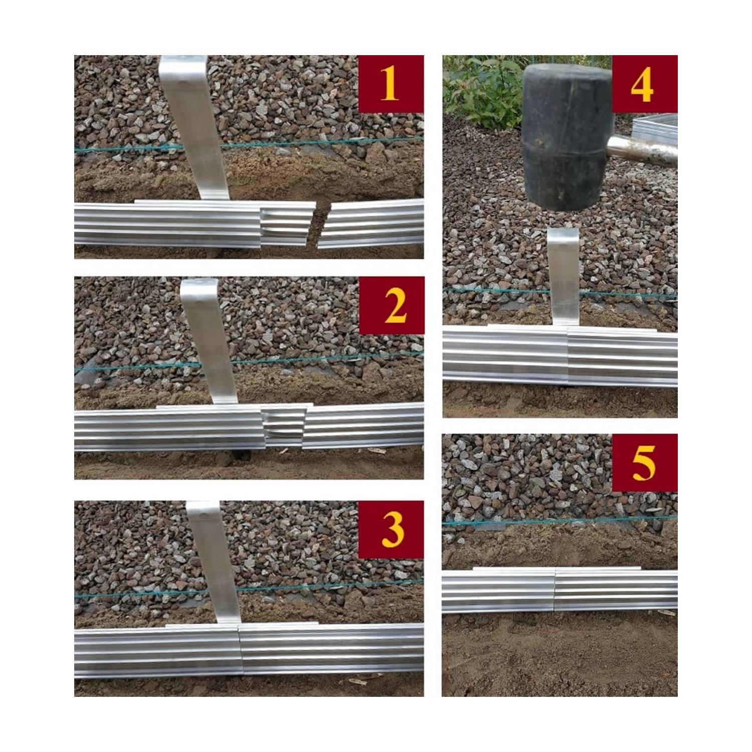 5er Set Ultra Starke Alu Rasenkanten 10cm x 2m (10m lang), Farbe:ohne Farbe