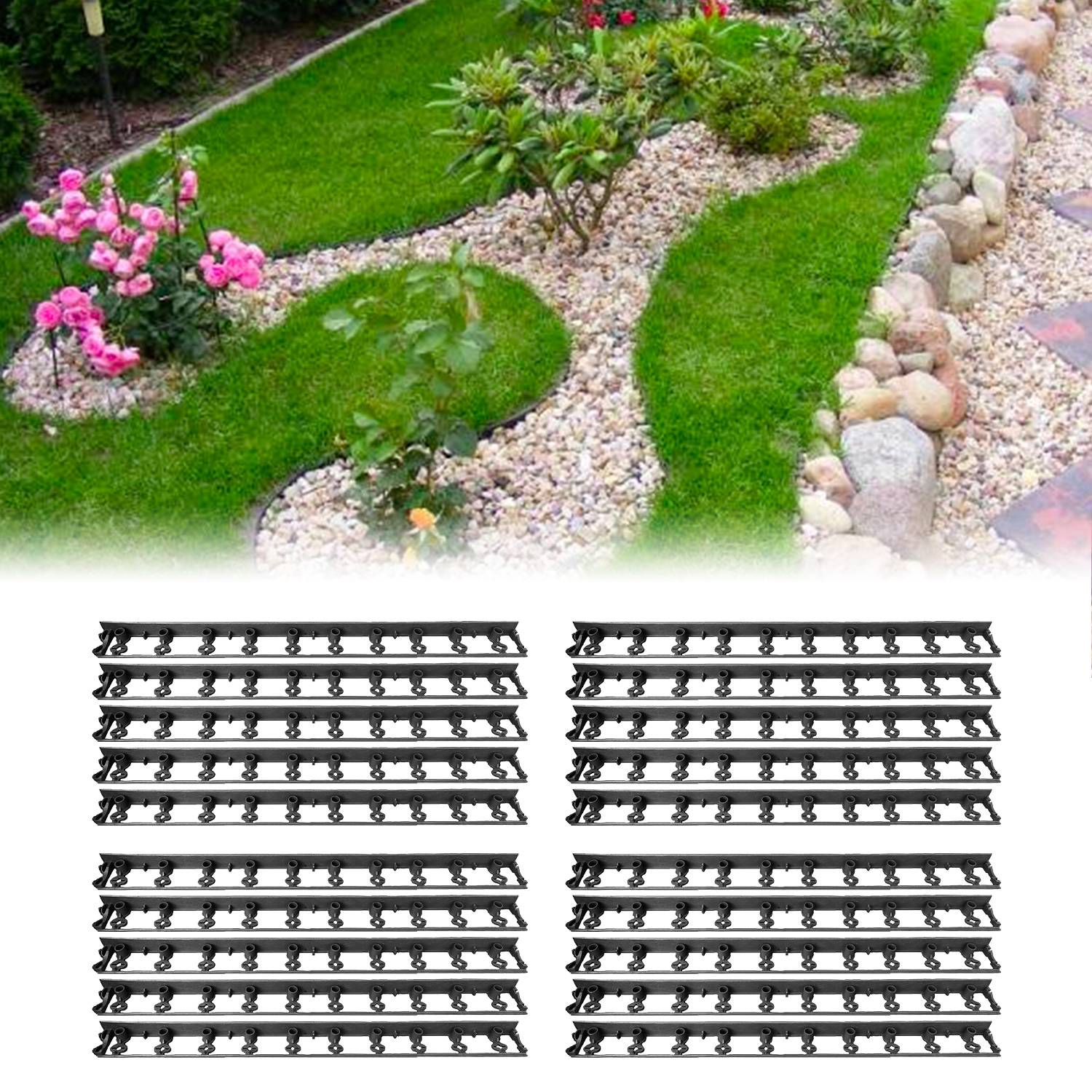 20er Set Rasenkante aus Kunststoff 20m | Beeteinfassung | Beetumrandung | Palisaden Kunststoff