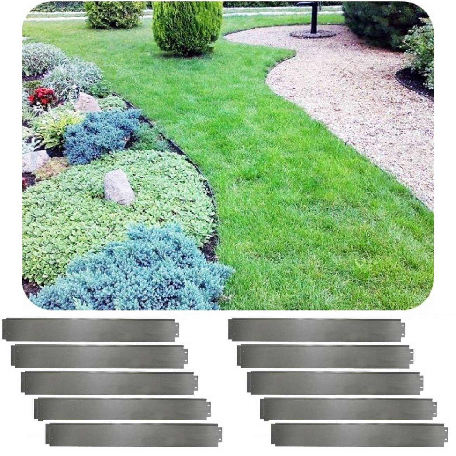 10er Set Rasenkanten Metall Alu/Zink 14cm hoch, 10m lang | Beeteinfassung | Beetumrandung