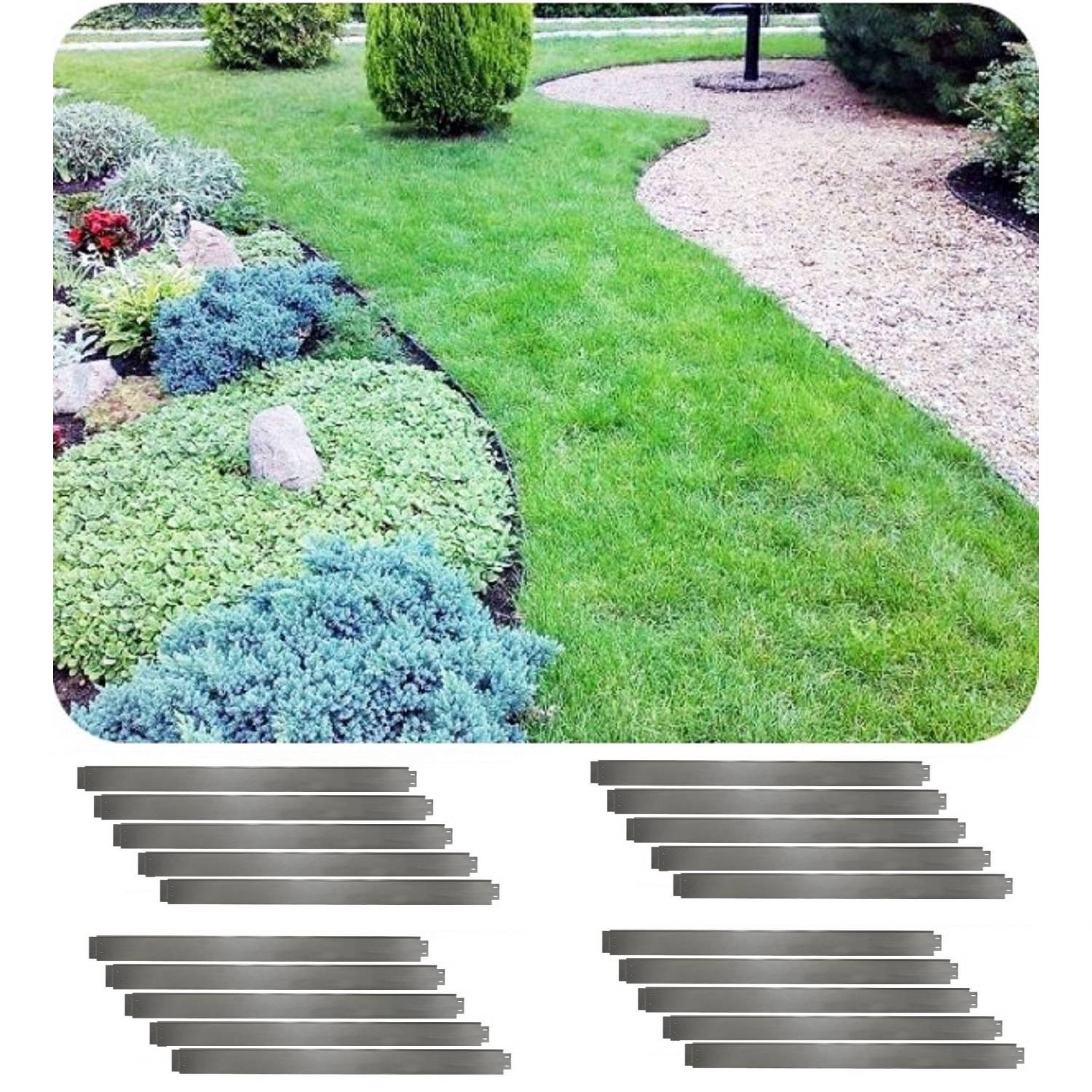 20er Set Rasenkanten Metall Alu/Zink 14cm hoch, 20m lang | Beeteinfassung | Beetumrandung