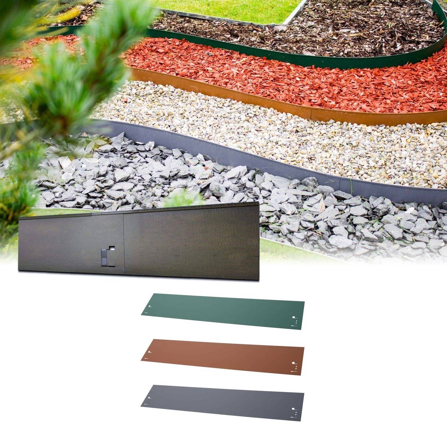 Rasenkanten Metall Länge 120 cm, Beeteinfassung, Farbe:Grau,10 Stück 18.5cm