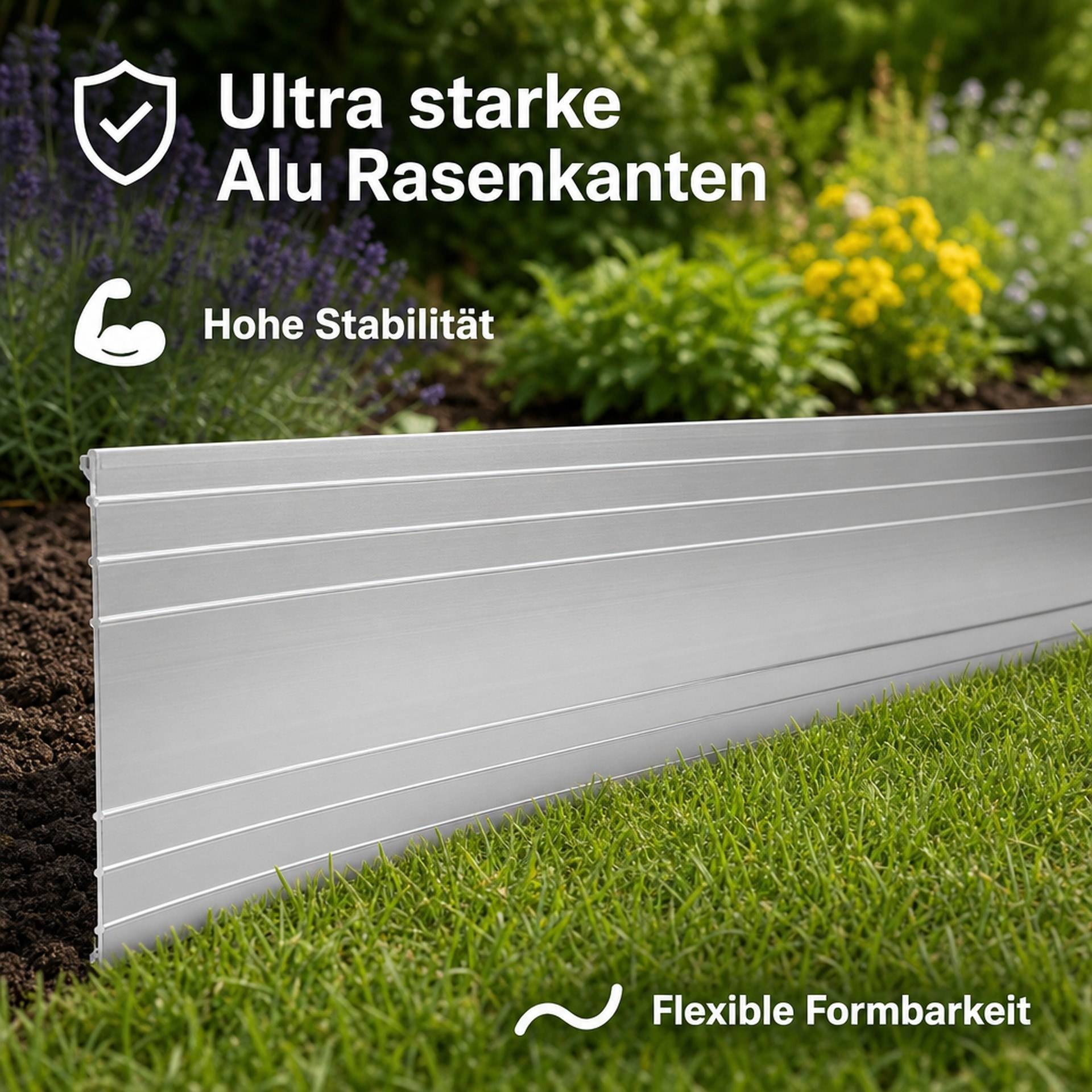 Alu Rasenkanten 14 cm breit, 5er Set 2 m Länge, ultra stark