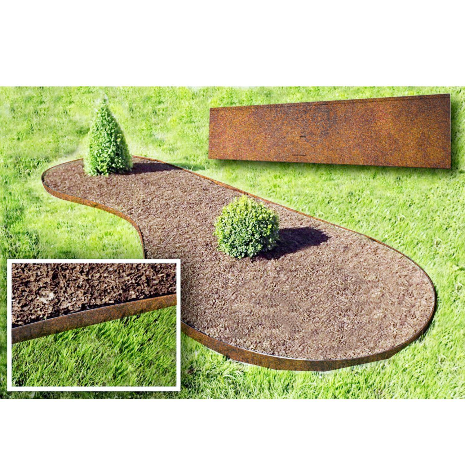 10er Set Rasenkante Cortenstahl 70 cm lang, Beeteinfassung - Metall feuerverzinkt, Width:13.5 cm