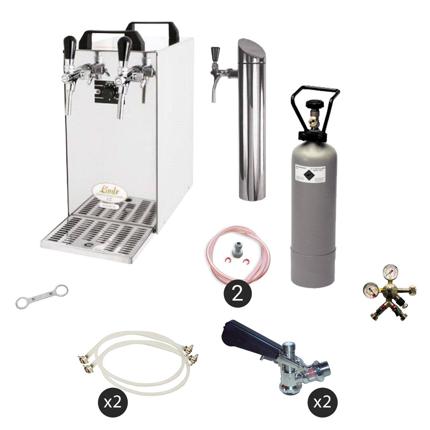 Kontakt40 2-leitig Trockenkühler, Durchlaufkühler 50L/h, Schanksäule, 5L Adapter,Dreikant,Untertheke