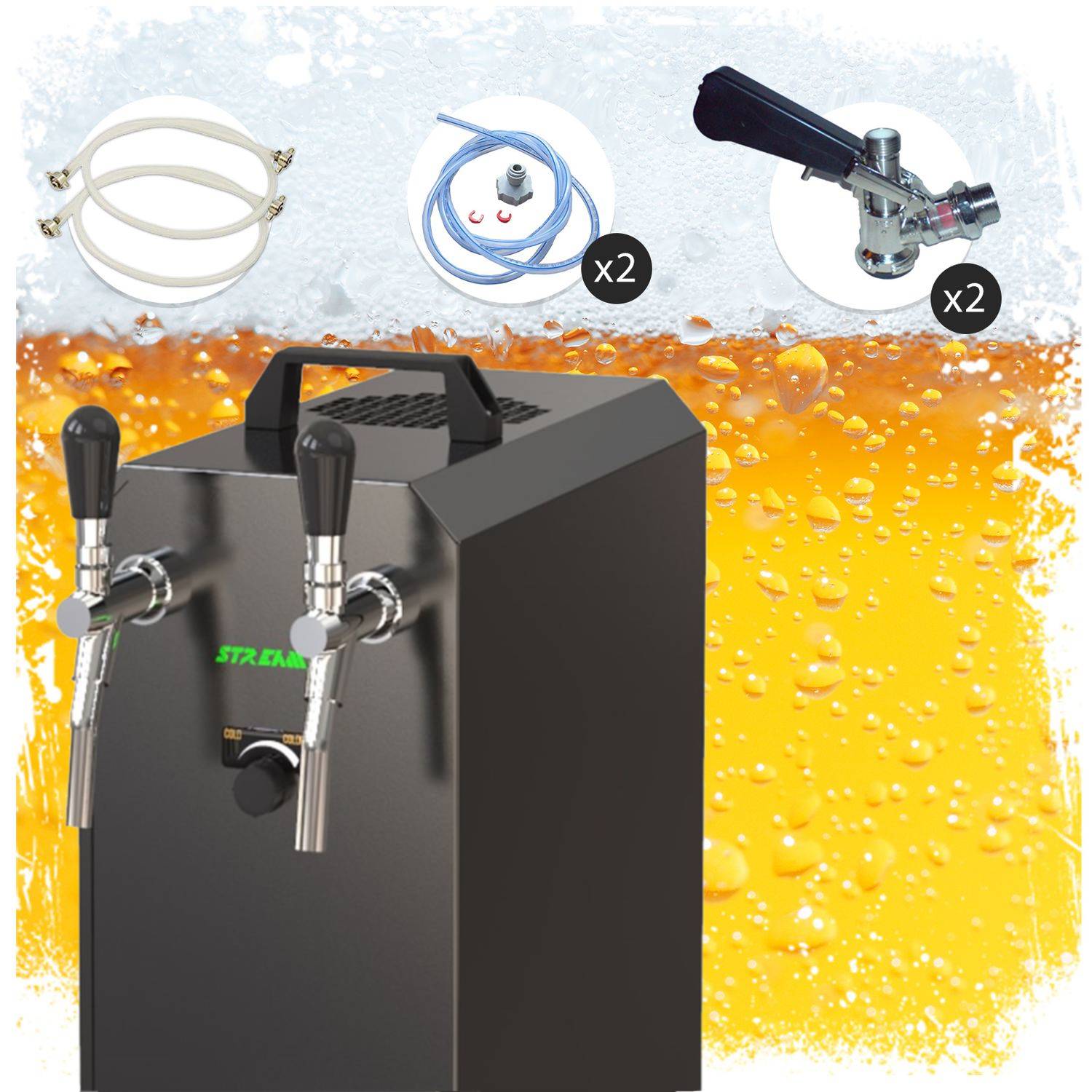 STREAM 50K mit Luftpumpe Bierkoffer, Durchlaufkühler 2-leitig Trockenkühler, 55 L/h, Dreikant,KeyKeg