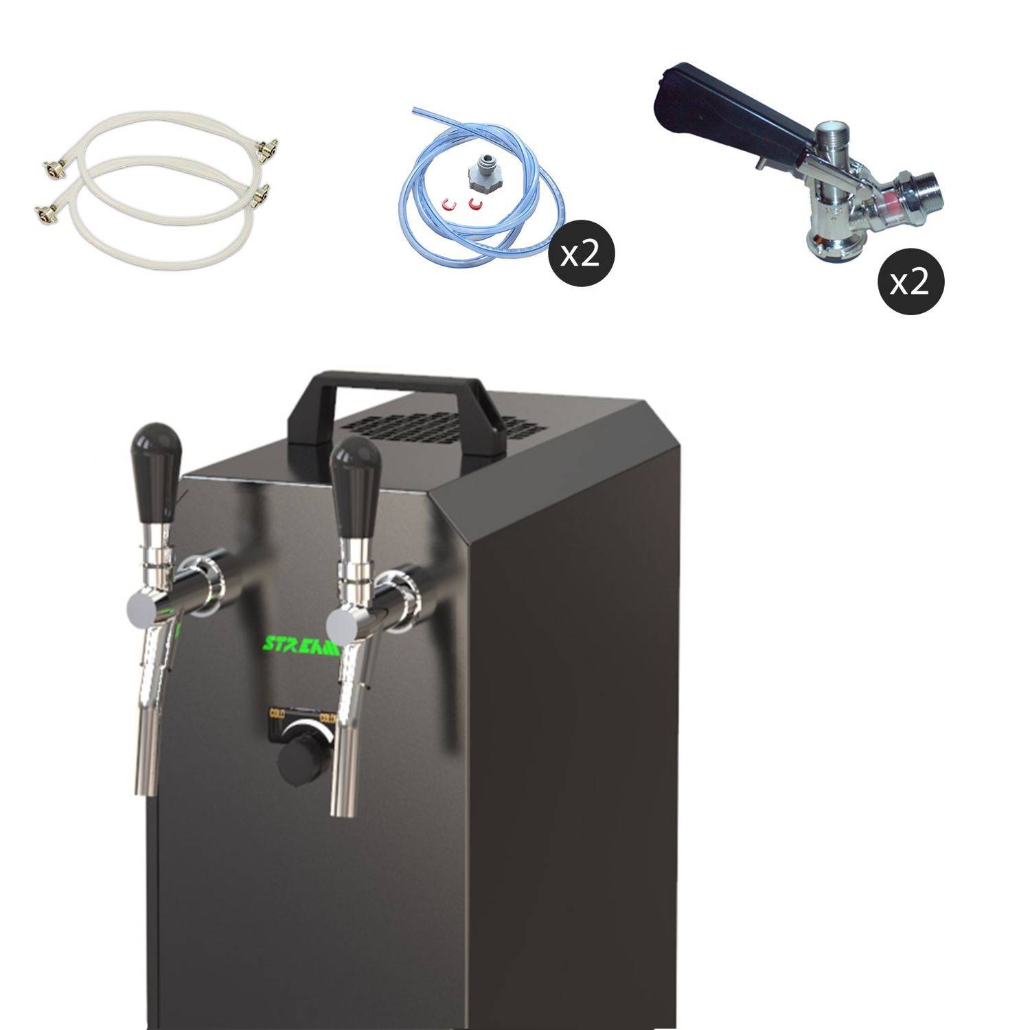 STREAM 50K mit Luftpumpe Bierkoffer, Durchlaufkühler 2-leitig Trockenkühler, Flach,NC Adapter