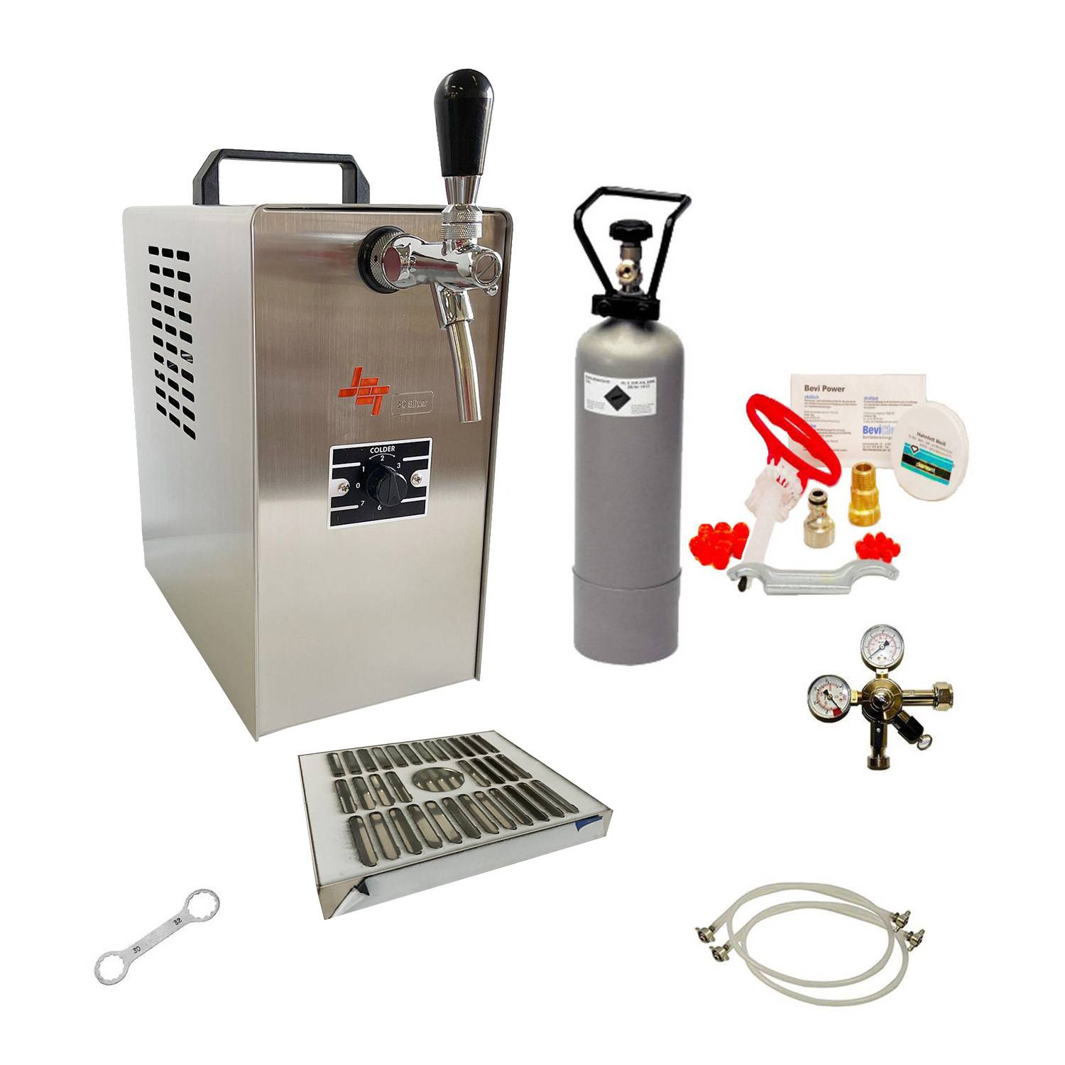 JET 30 Bierkoffer, Durchlaufkühler 1-leitig Trockenkühler, 35 L/h,, Reinigungsset für und Keg, Köpi