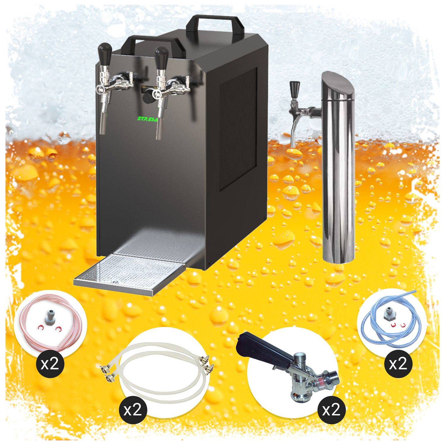 STREAM80K,Luftpumpe Bierkoffer,Durchlaufkühler 2-leitig Trockenkühler,5L Adapter,Dreikant,Untertheke