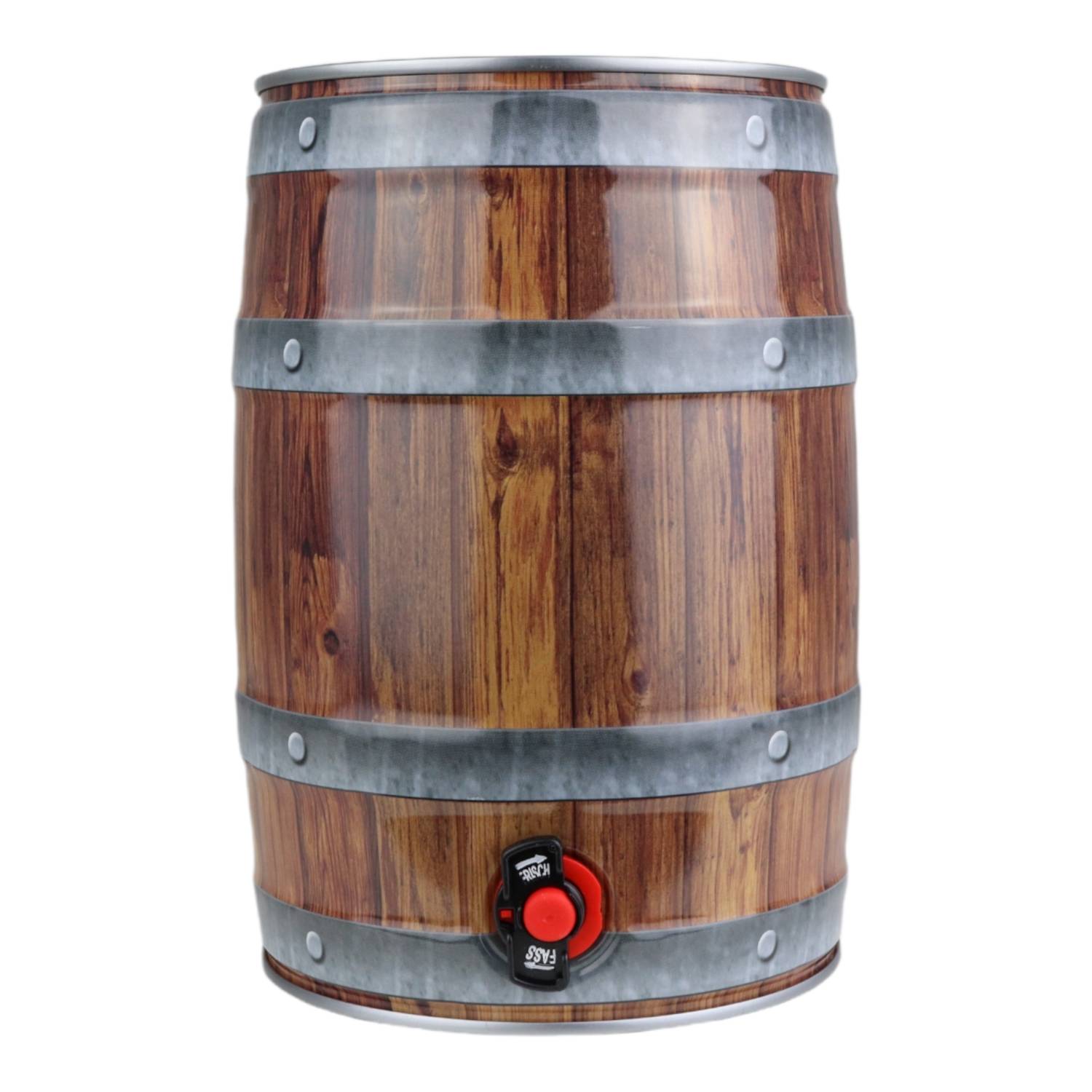 5L Partyfass mit Zapfhahn, Holzoptik
