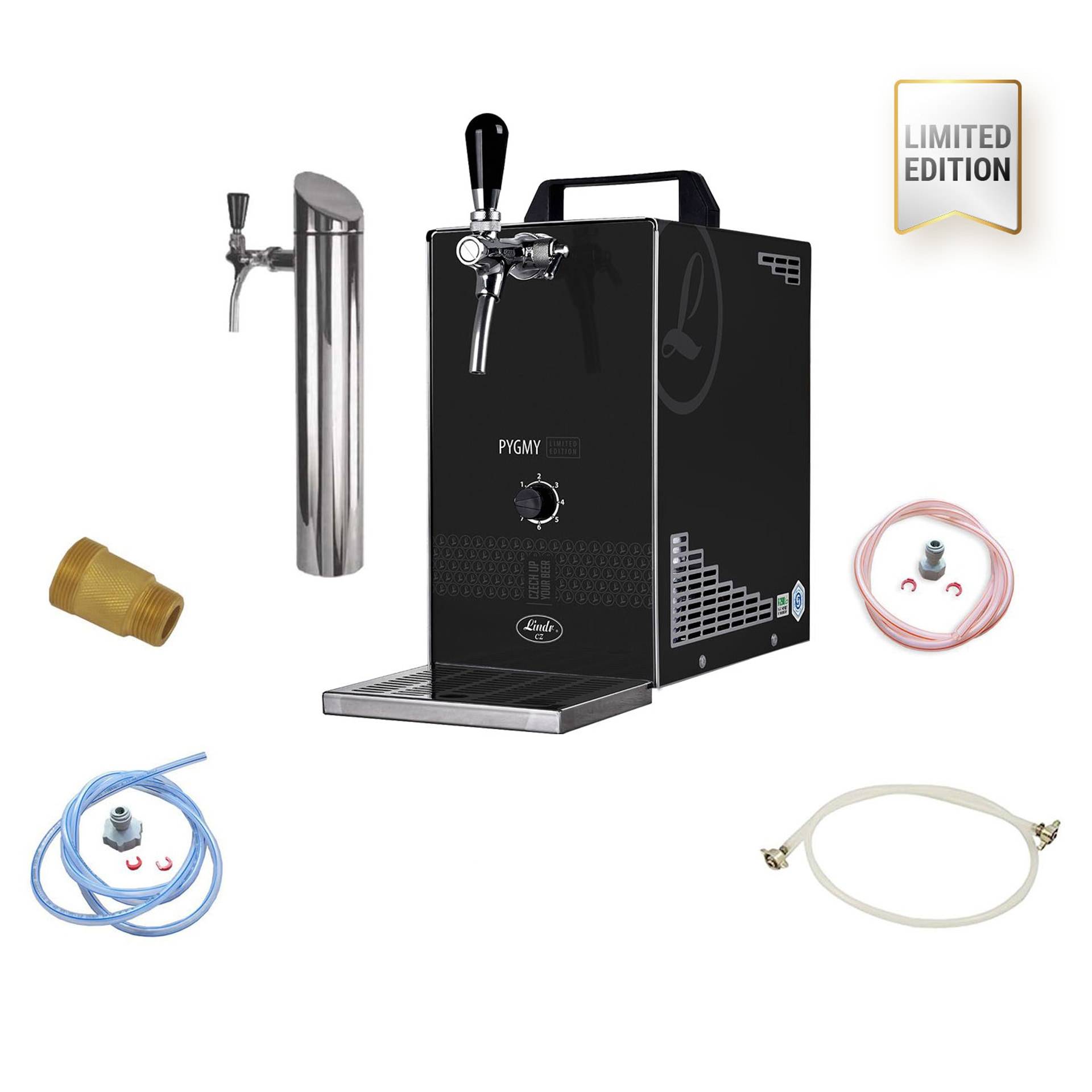 Tragbarer Fassbier-Dispenser mit Zapfhahn, Abtropfschale, CO2-Teilen, Schläuchen und 'Limited Edition'-Etikett
