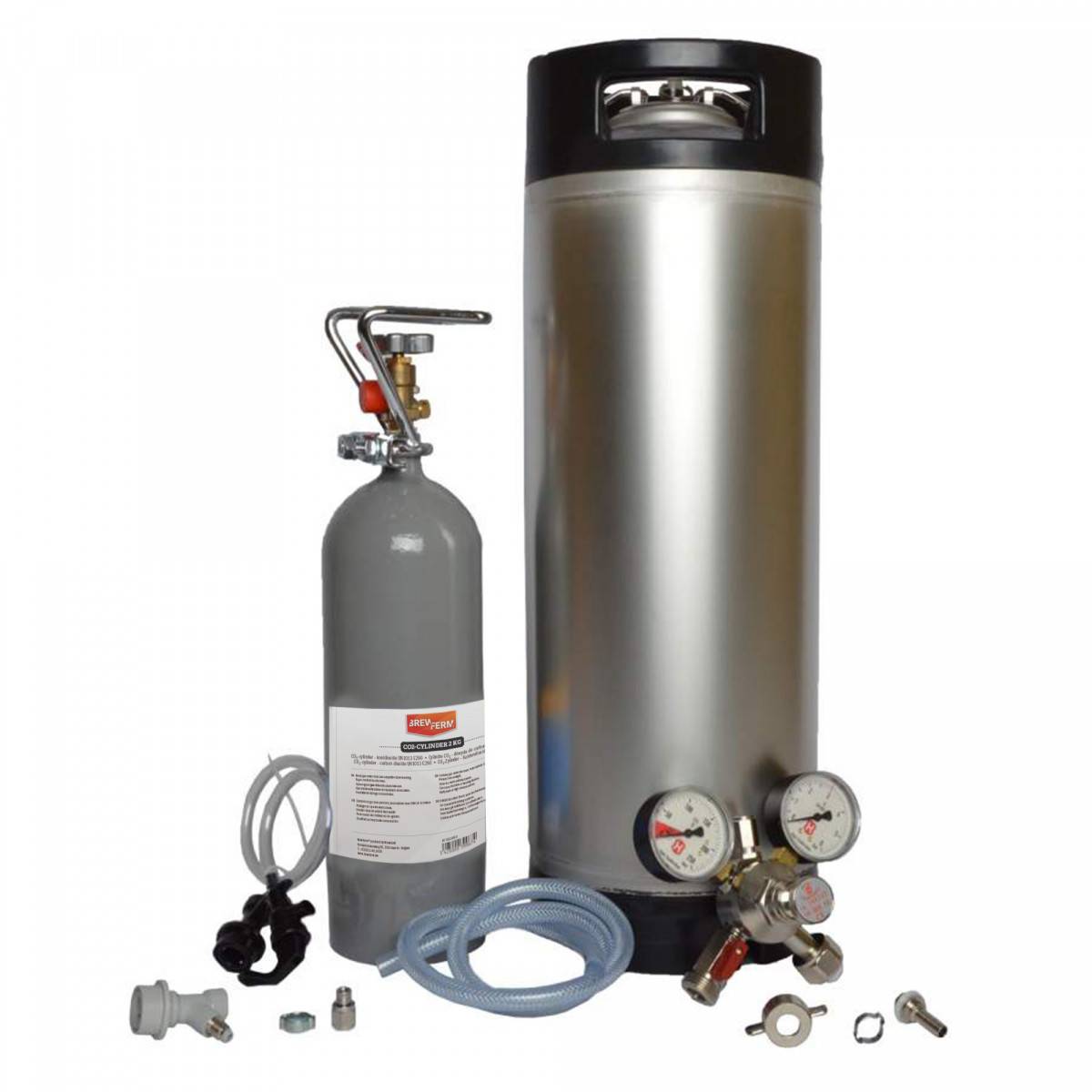Komplett Druckfass Set - 19L Soda-KEG + CO2 Flasche + Manometer + Anschlüsse