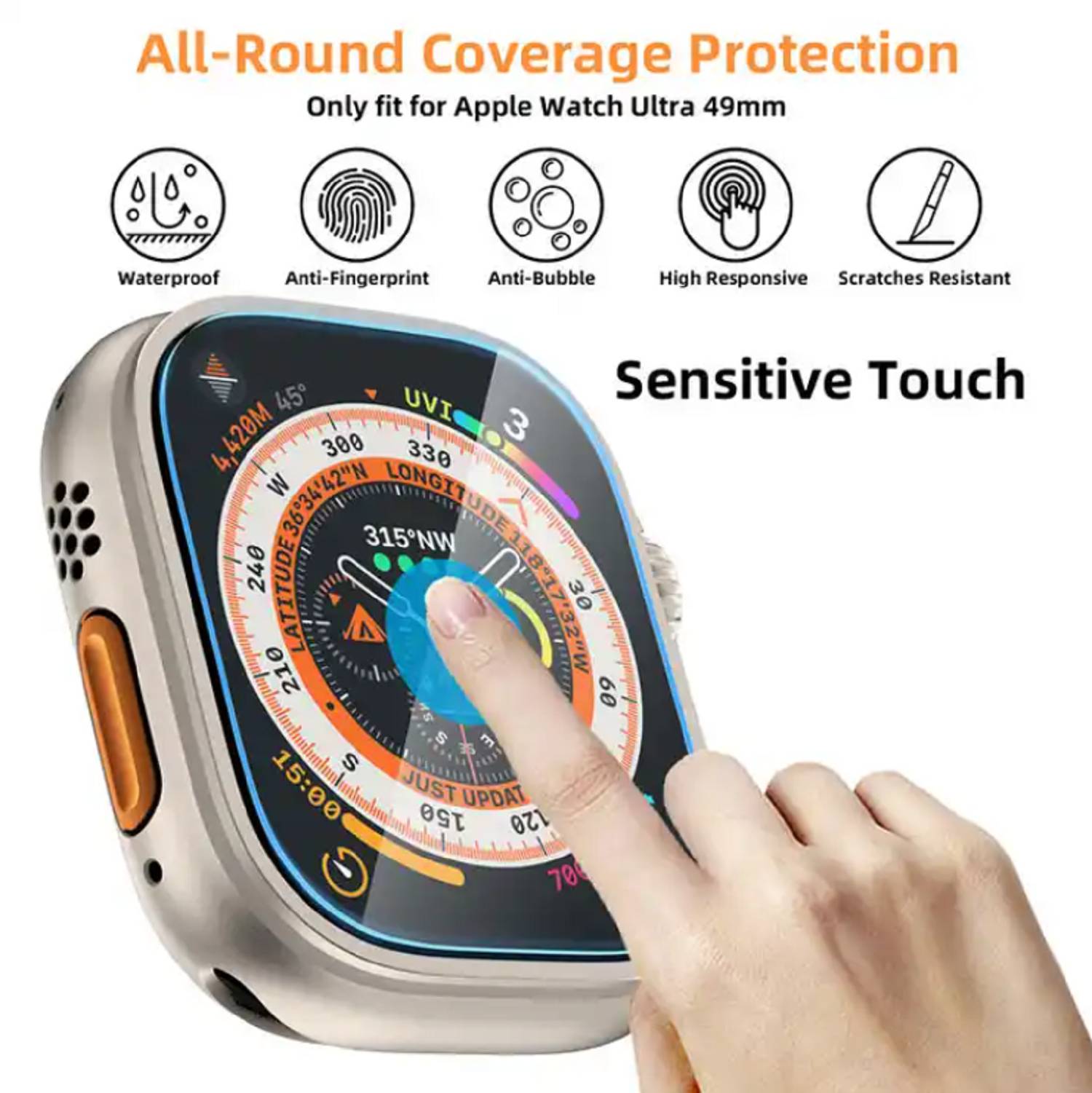 2x 9H Panzerhartglas für Apple Watch Ultra 2 49 mm 3D KLAR Displayglas Schutzglas Displayschutz Tempered Panzerglas