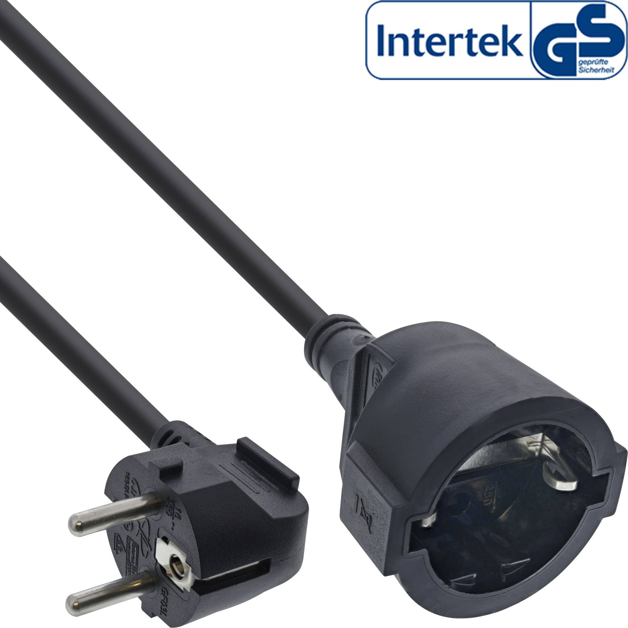 INLINE - Strom-Verlängerung Schutzkontakt Stecker gewinkelt / Buchse - schwarz,10m