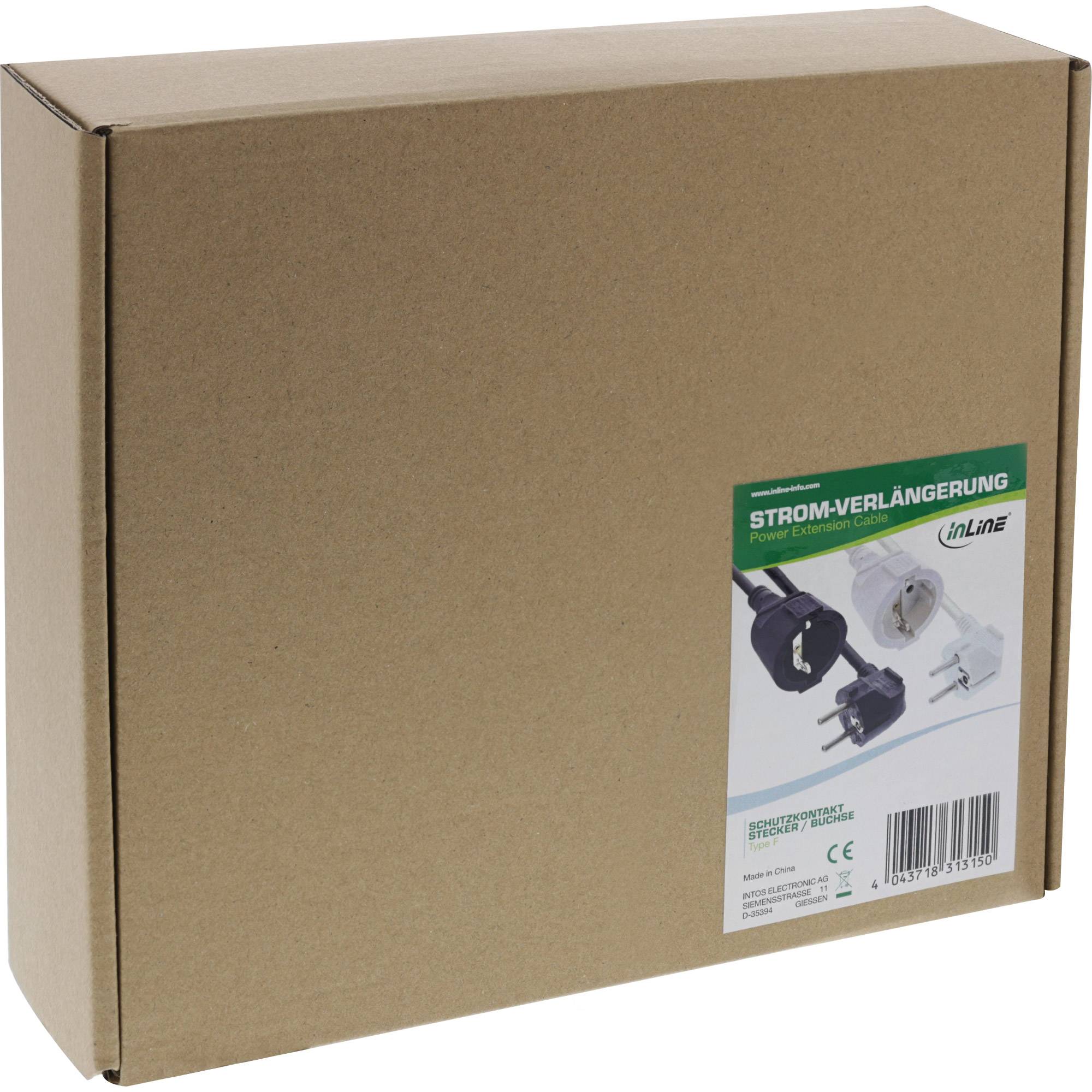 INLINE - Strom-Verlängerung Schutzkontakt Stecker gewinkelt/Buchse - schwarz - 15m