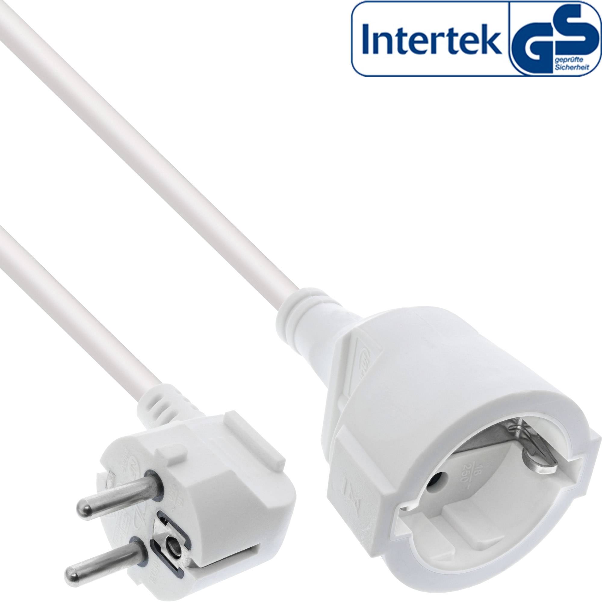 INLINE - Strom-Verlängerung Schutzkontakt Stecker gewinkelt / Buchse - weiß - 20m