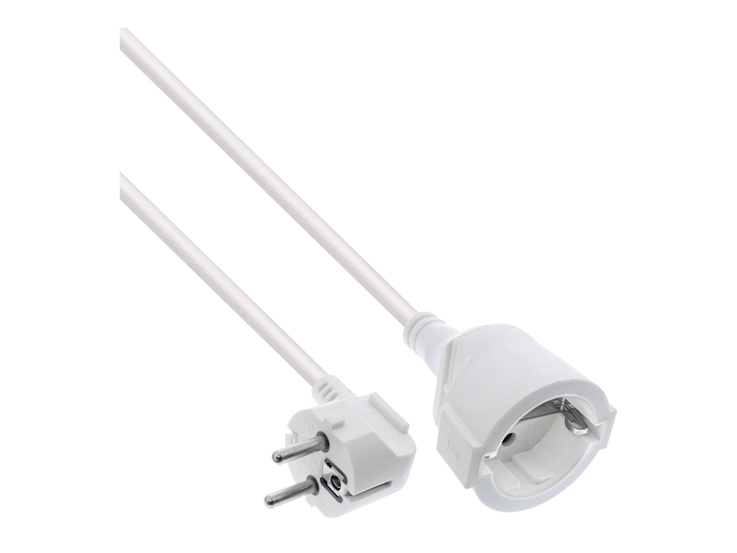 InLine Strom-Verlängerung Schutzkontakt Stecker gewinkelt / Buchse - weiß - 3m -