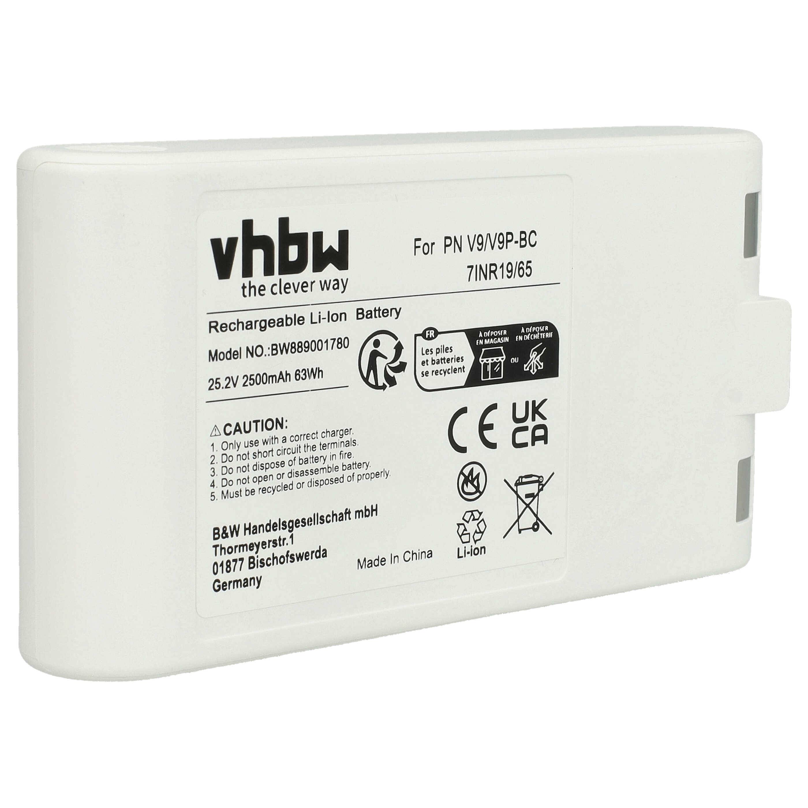 vhbw Akku Ersatz für Xiaomi PN V9/V9P-BC, 7INR19/65 für Staubsauger Weiß (2500 mAh, 25,2 V, Li-Ion)
