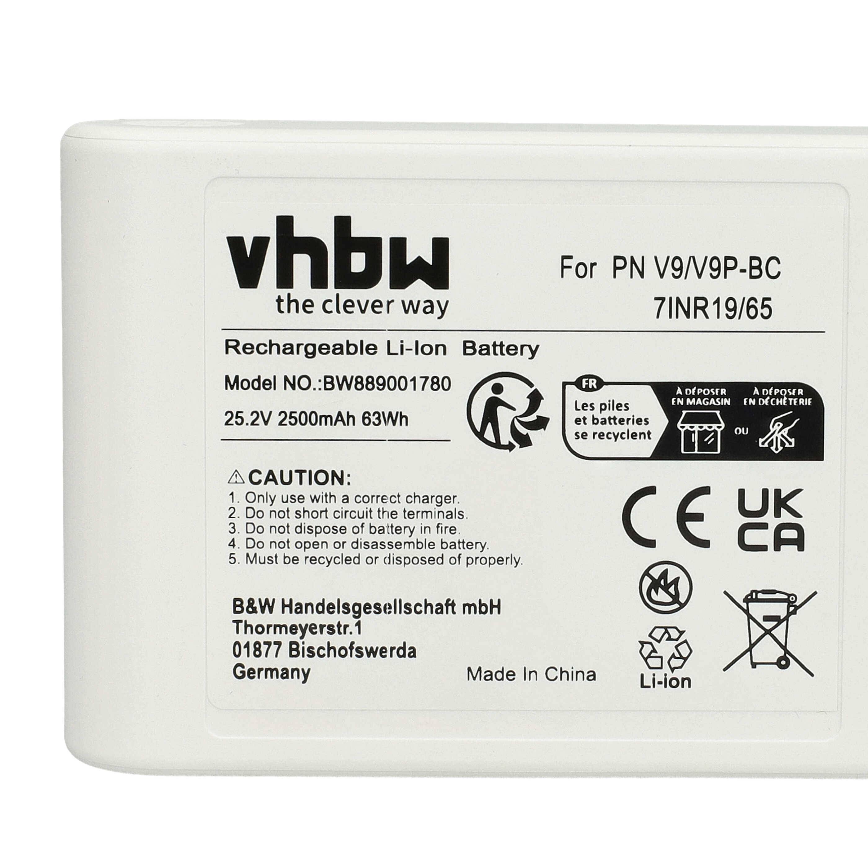 vhbw Akku Ersatz für Xiaomi PN V9/V9P-BC, 7INR19/65 für Staubsauger Weiß (2500 mAh, 25,2 V, Li-Ion)