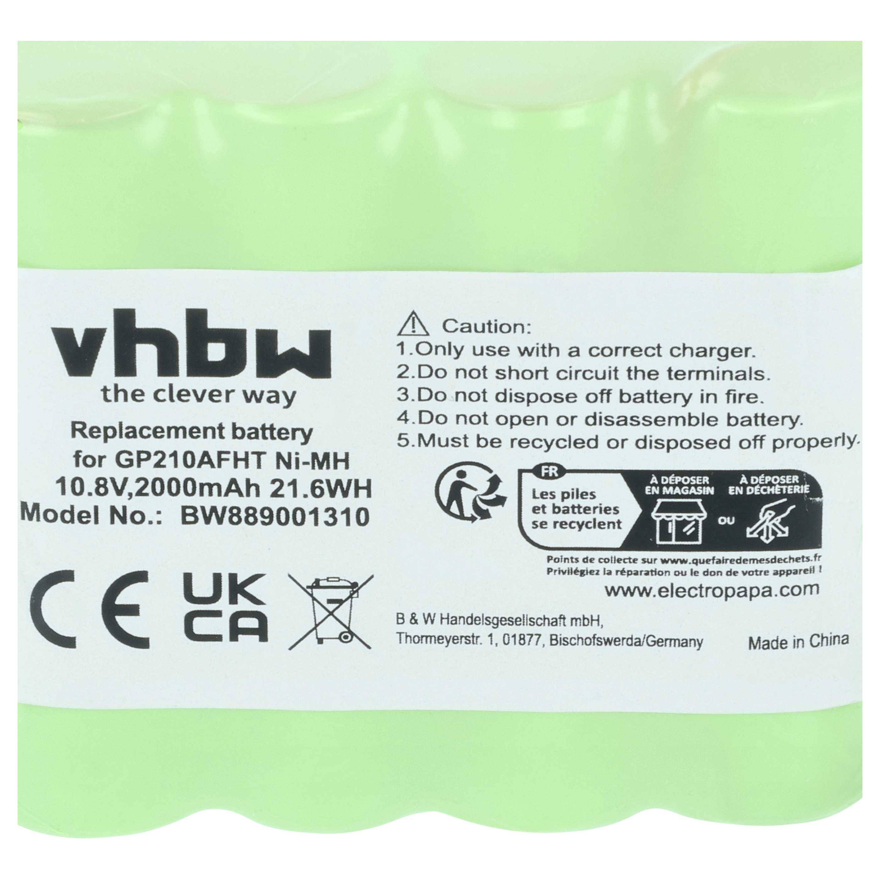 vhbw Akku Ersatz für Velux GP210AFHT, GP2100AFHT, HHR-210AH, 865103, 832817 für Dachfensterrollladen (2000 mAh, 10,8 V, NiMH)