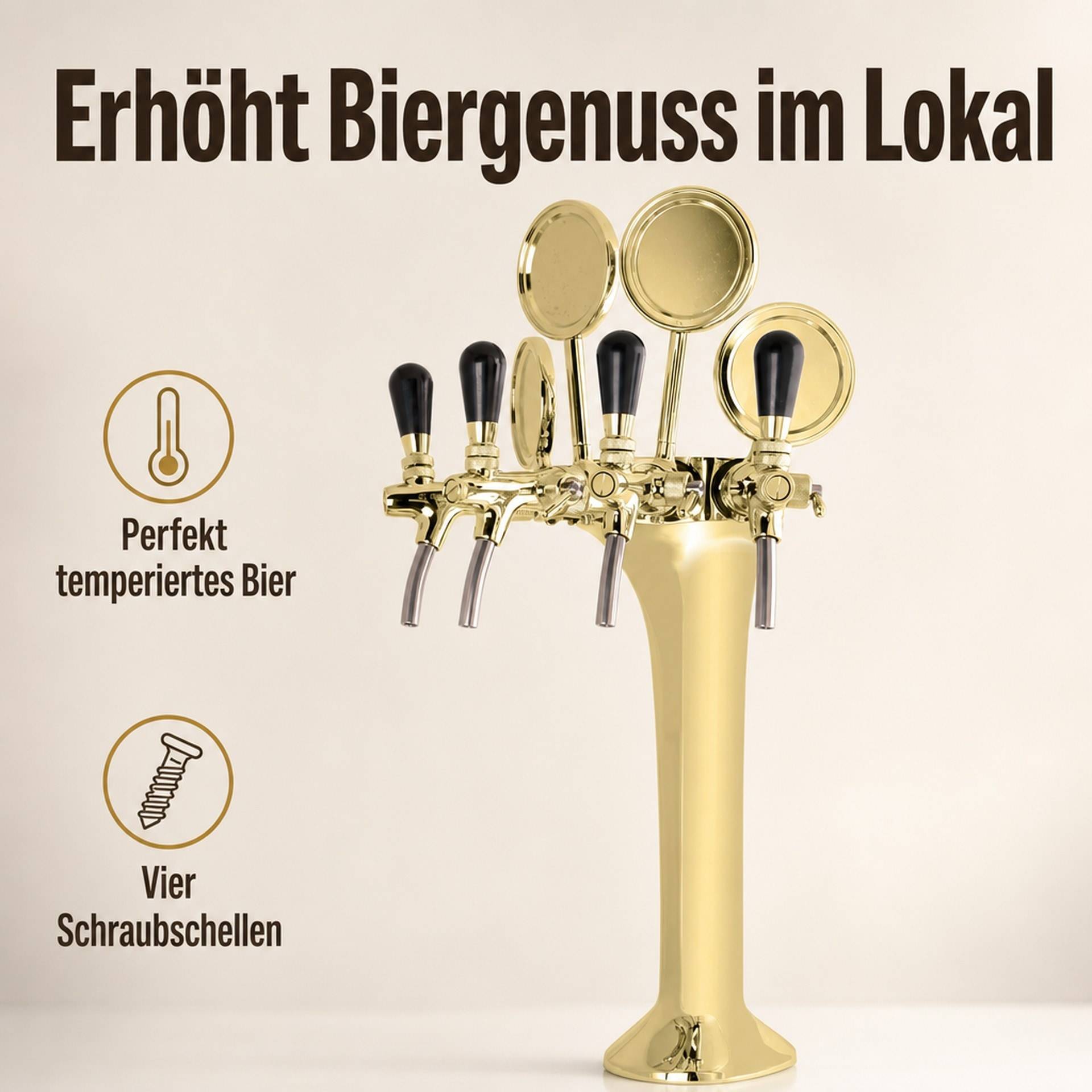 Schanksäule Gold 4-leitig für Bars – nur die Säule, ohne Zapfhähne