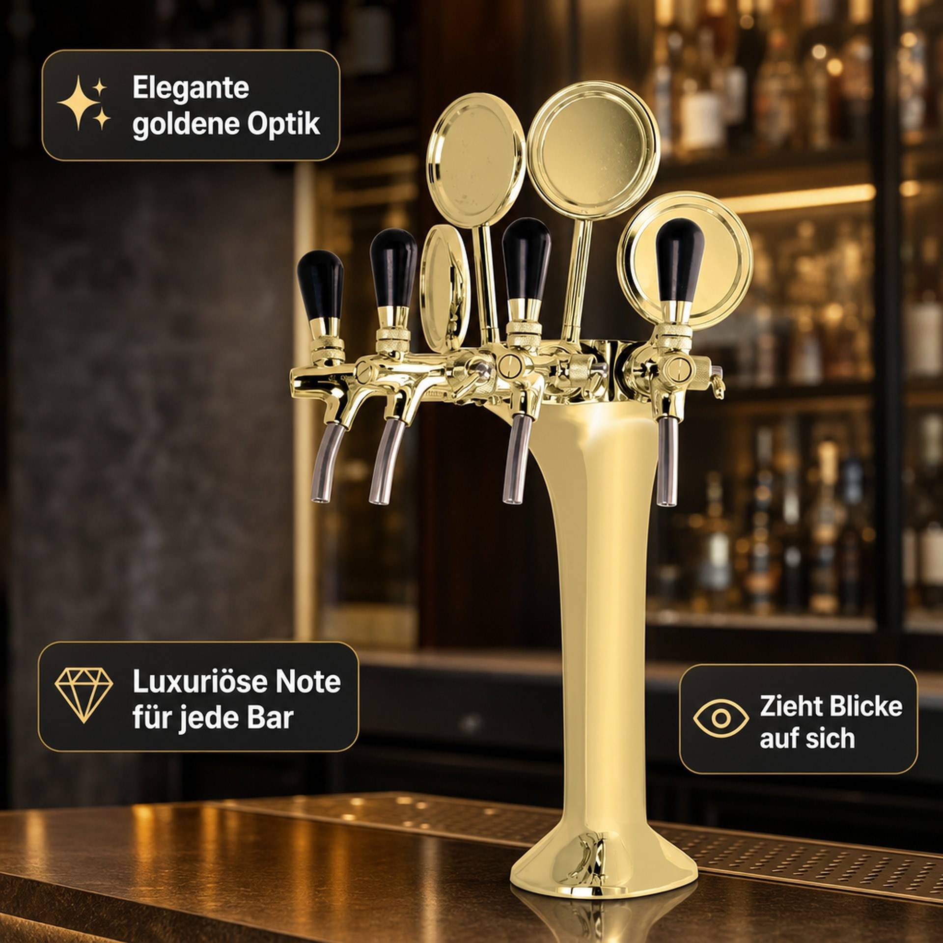 Schanksäule Gold 4-leitig für Bars – nur die Säule, ohne Zapfhähne