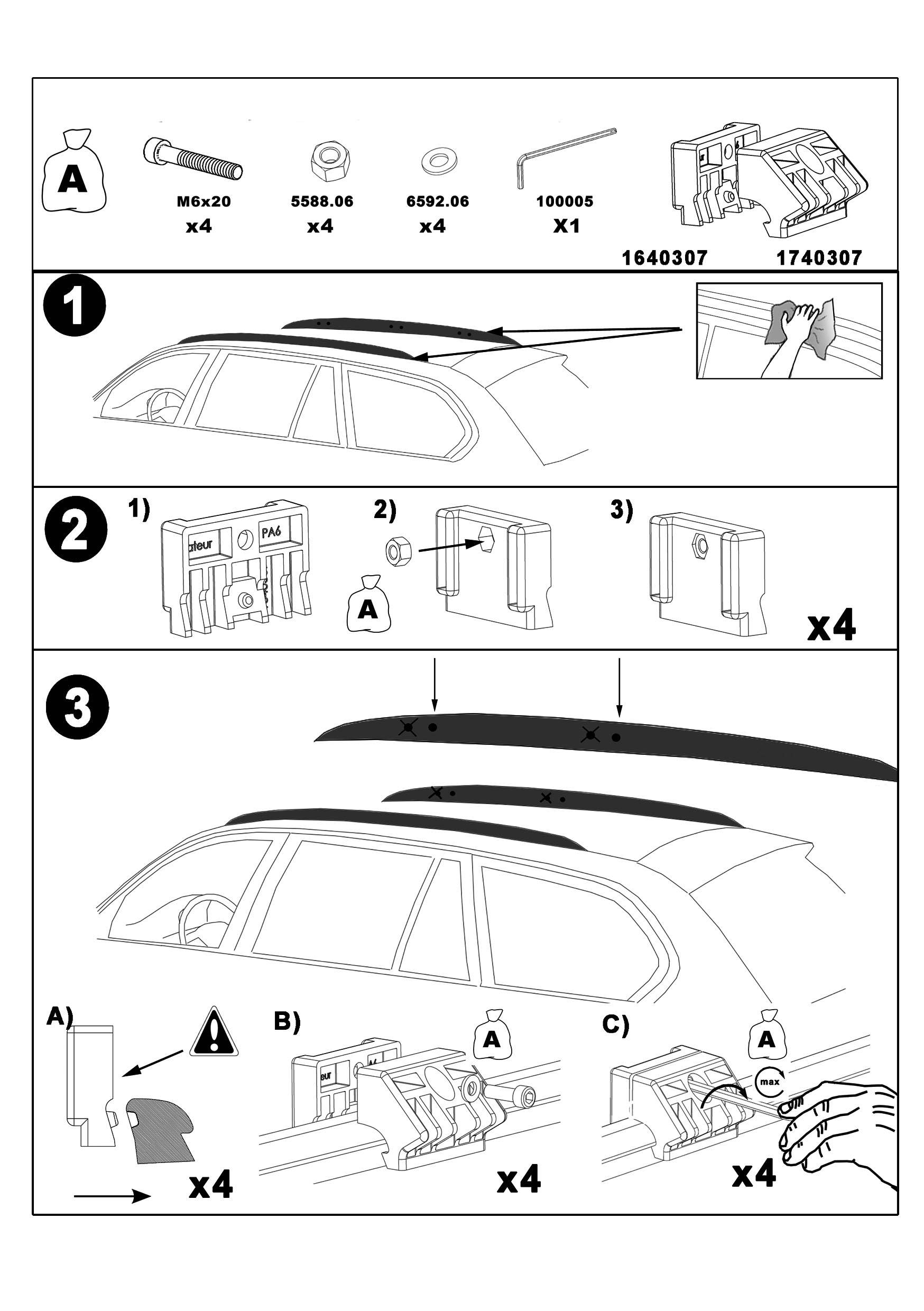 Dachträger Relingträger AURILIS TREK kompatibel mit für Audi A6 (Avant/Kombi 5 Türer) 2005-2011