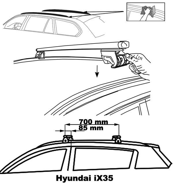 Dachträger Relingträger Trek kompatibel mit für Hyundai Ix35 (Steilheck 5 Türer) ab 2010 Aluminium