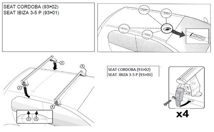 Dachträger Menabo Tema kompatibel mit für Seat Cordoba (Kombi 5 Türer) 1993-2002