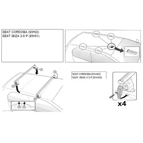 Dachträger Menabo Tema kompatibel mit für Seat Cordoba (Kombi 5 Türer) 1993-2002 Dachträger Menabo Tema kompatibel mit für Seat Cordoba (Kombi 5 Türer) 1993-2002