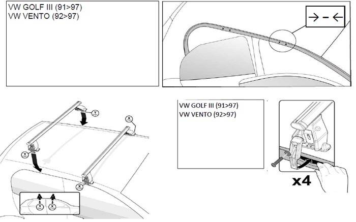 Dachträger Menabo Tema kompatibel mit für VW Vento (Stufenheck 5 Türer) 1992-1997 Aluminium
