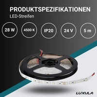 LUXULA LED-Strip, 5 m, neutralweiß, EEK: F, 24 V, 4500 K, 120-LED/m LUXULA LED-Strip, 5 m, neutralweiß, EEK: F, 24 V, 4500 K, 120-LED/m