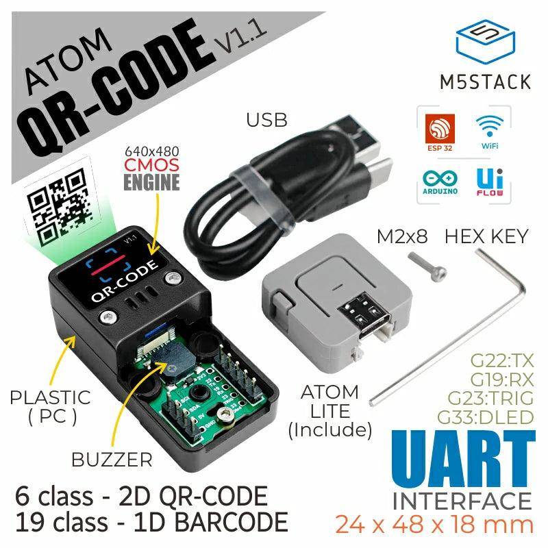 M5Stack M5Atom v1.1 Set K041-B: Barcode & QR-Scanner 2D / 1D + Atom Lite Modul