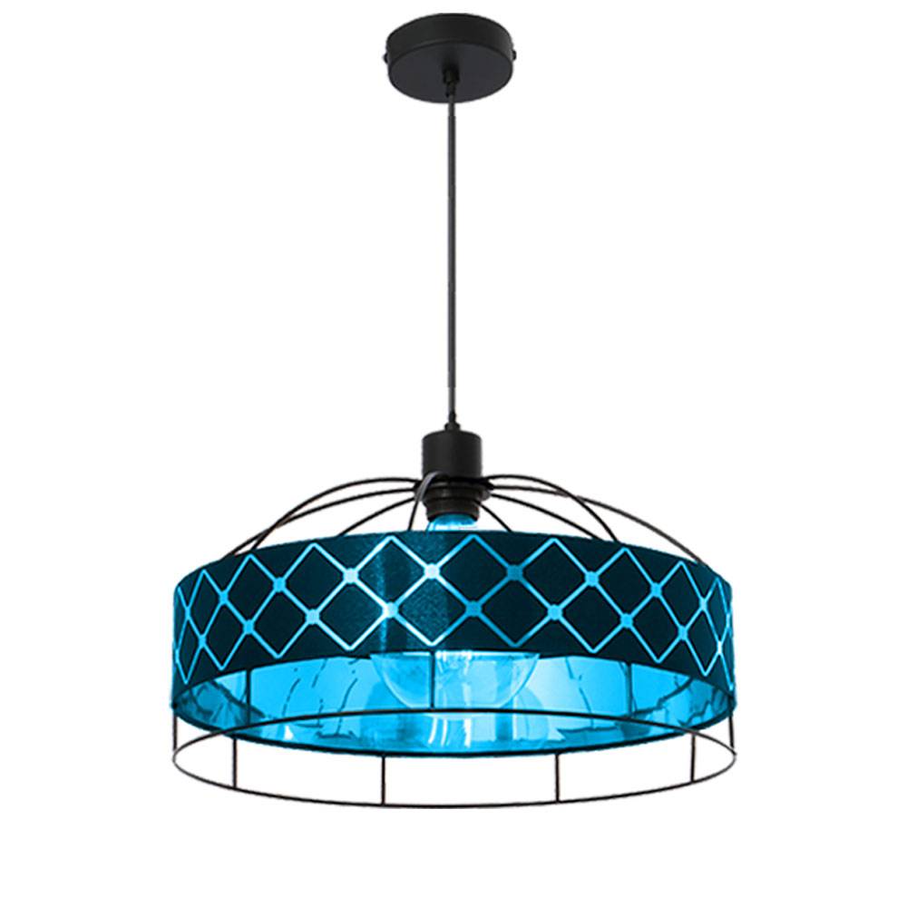 Hängeleuchte schwarz gold Pendelleuchte Gitter Esstischleuchte Textil Retro, Fernbedienung dimmbar, 1x RGB LED 8,5W 806Lm warmweiß, DxH 40x120 cm