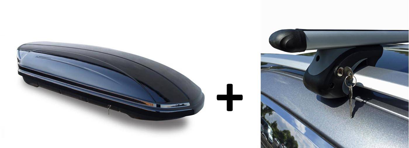 Skibox Dachbox schwarz VDP-MAA460G großer Dachkoffer kompatibel mit Ski 460 Liter abschließbar + Alu-Relingträger Dachgepäckträger für Volvo XC9