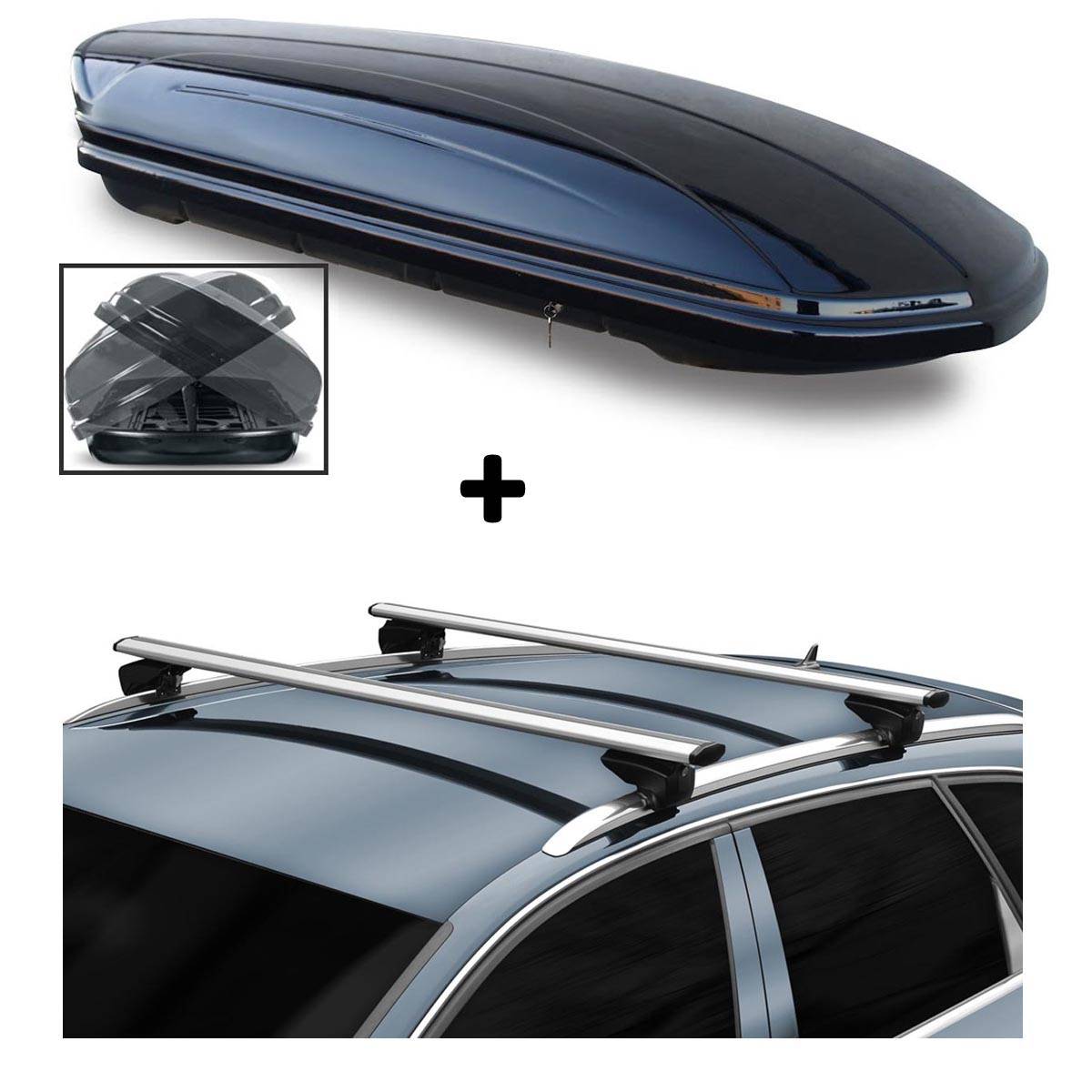 Dachbox VDPMAA580DUO + Alu Relingträger kompatibel mit für Toyota Auris Touring ab 13 aufliegend