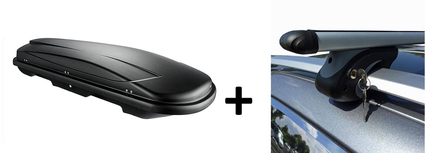 Skibox schwarz VDP JUXT 400 lit + Relingträger Alu kompatibel mit für VW Golf Plus 05-14