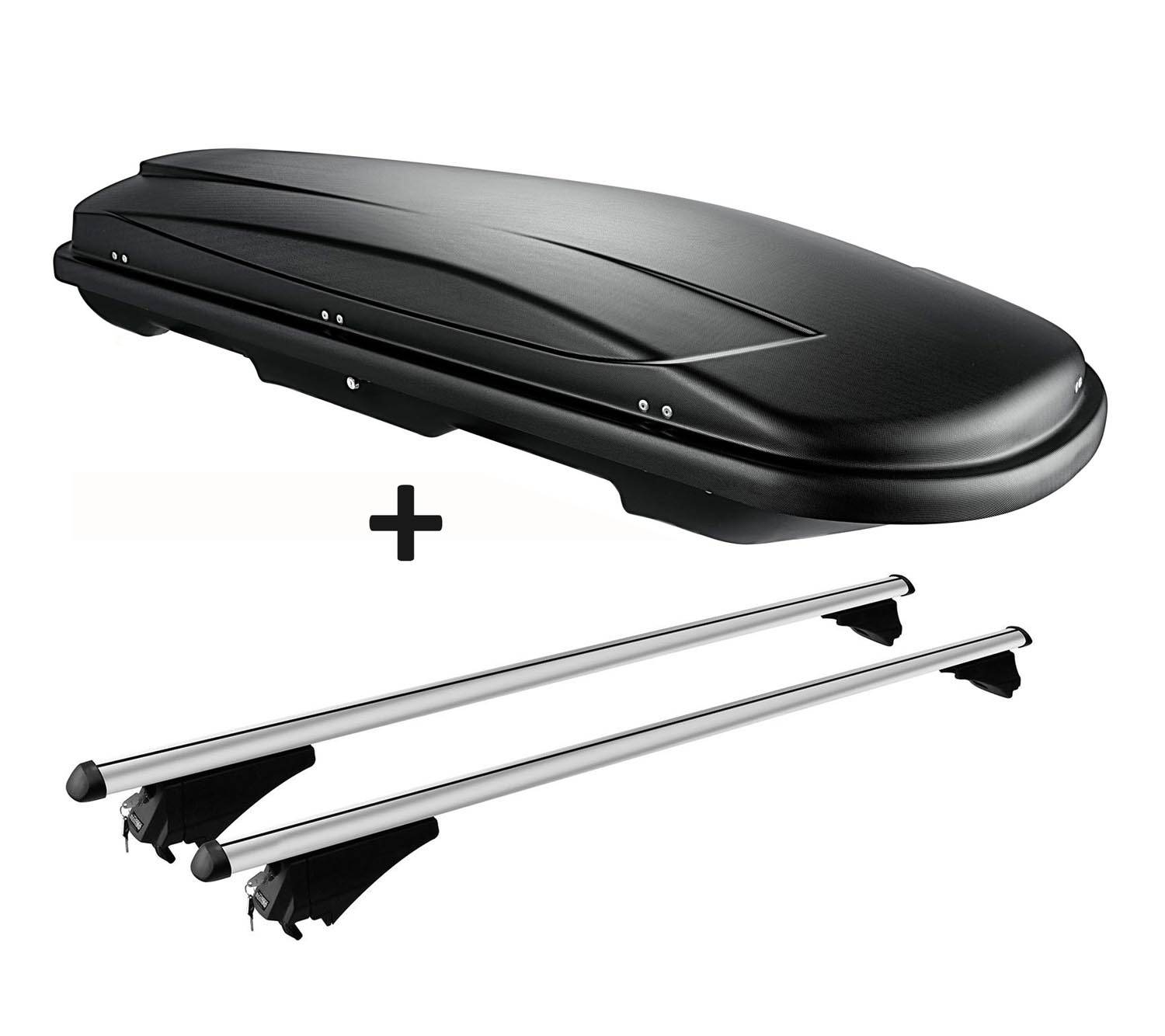 Skibox schwarz VDP JUXT600 lit + Relingträger Alu kompatibel mit für Opel Zafira C Tourer ab 11 aufliegend