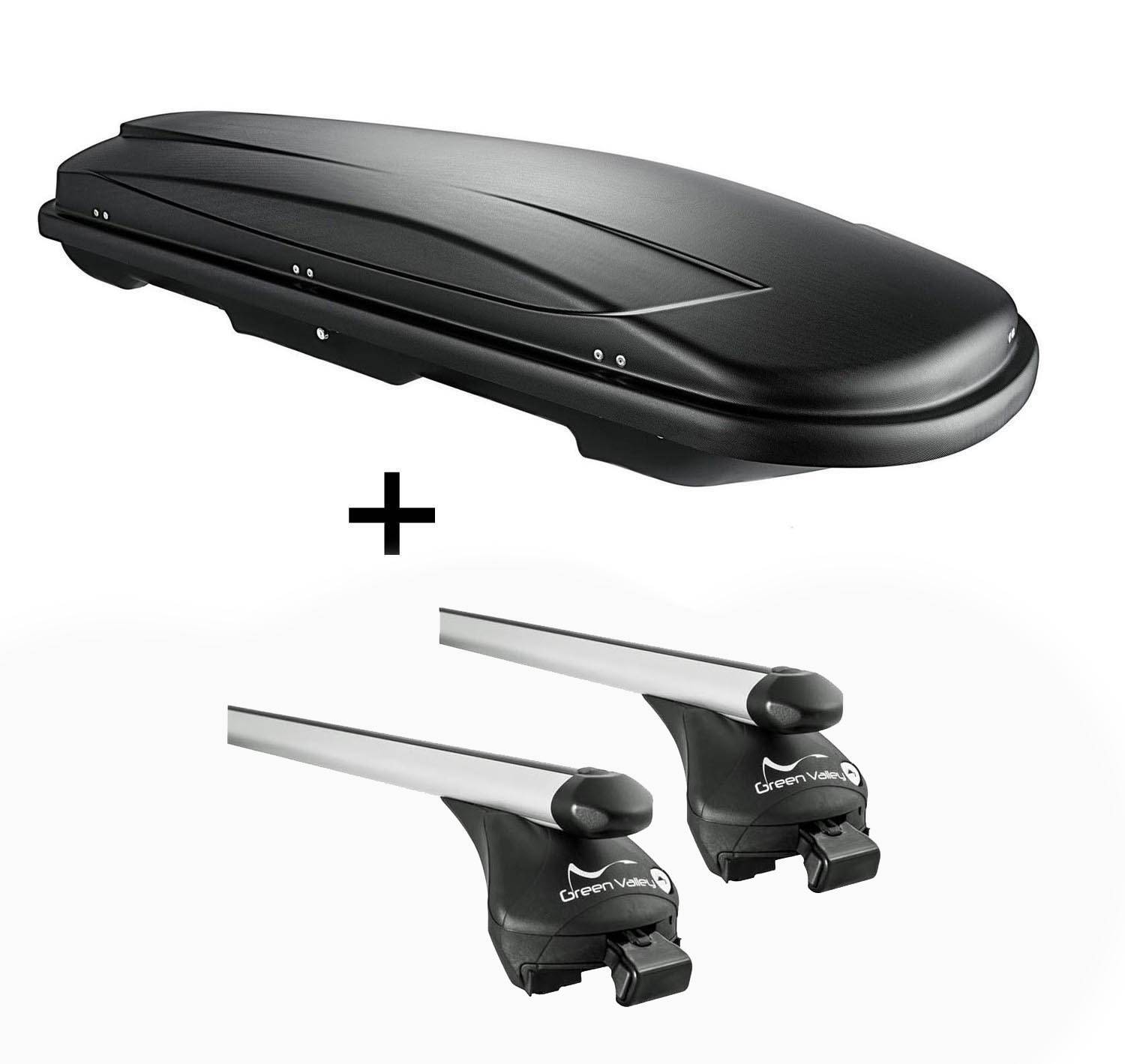 VDP Skibox schwarz JUXT500 lit + Relingträger Alu kompatibel mit für Skoda Superb Kombi ab 2015 bis