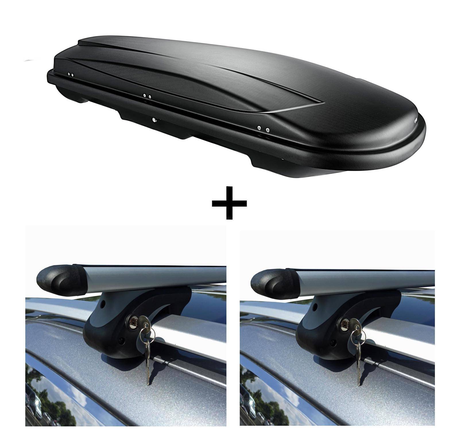 VDP Skibox schwarz Juxt 500 lit + Relingträger Alu für Kia Sportage JE 04-10