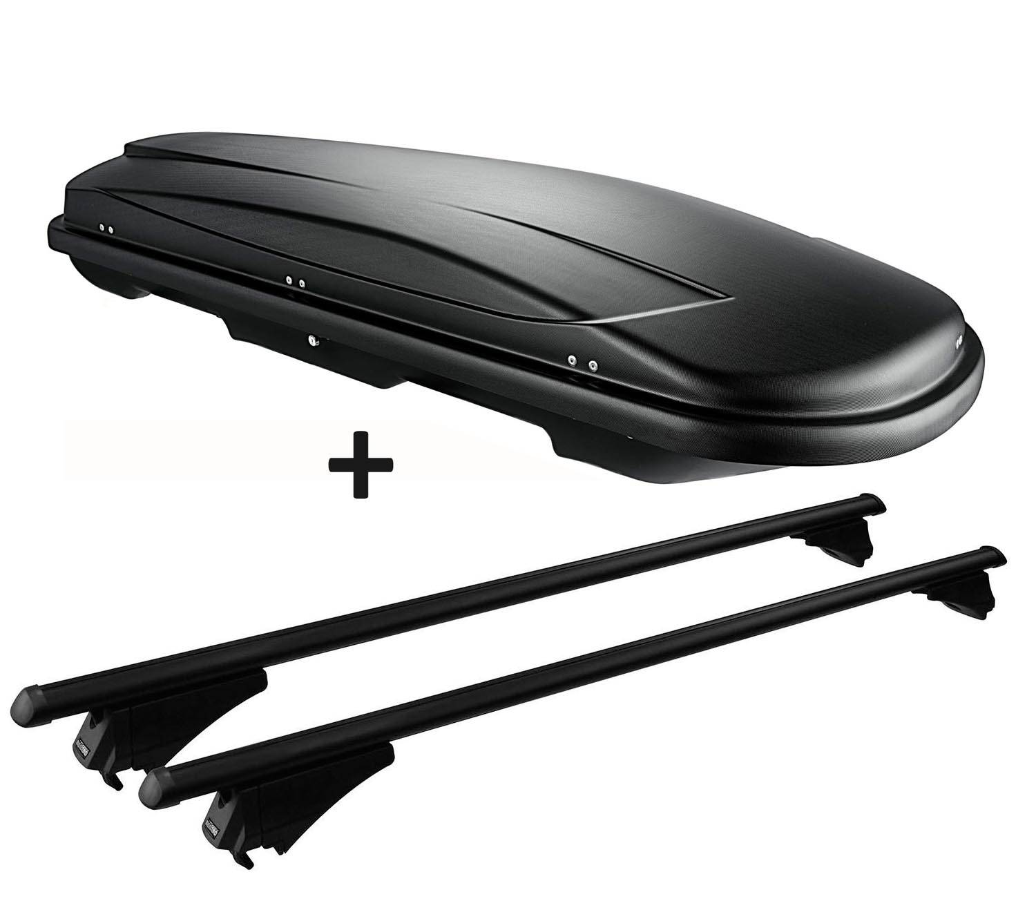 Skibox schwarz VDP JUXT500 lit + Relingträger Alu schwarz kompatibel mit für Toyota Auris Touring ab 13