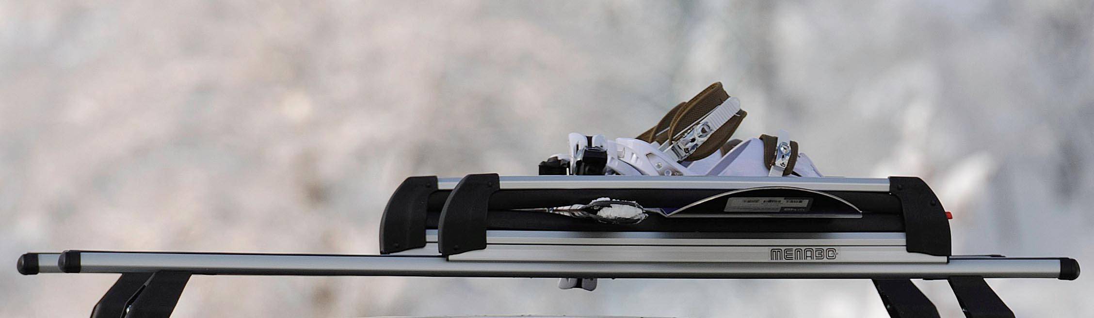 Dachträger Menabo Tema + Skiträger / Snowboardträger / Skihalter Silve Ice ausziehbar) kompatibel mit für Renault Laguna III (5Türer) ab 2007